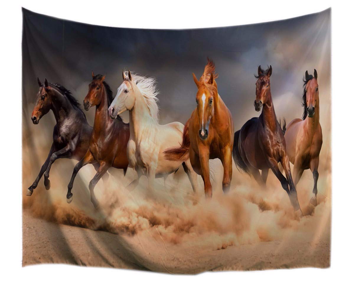A.Monamour Brown Khaki Color Backgrounds Six Horse Running Rural Country Scenery Animal Print Fabric Wall Hanging Tapestry for Bedroom Wall Decoration 153x102cm/60 x40