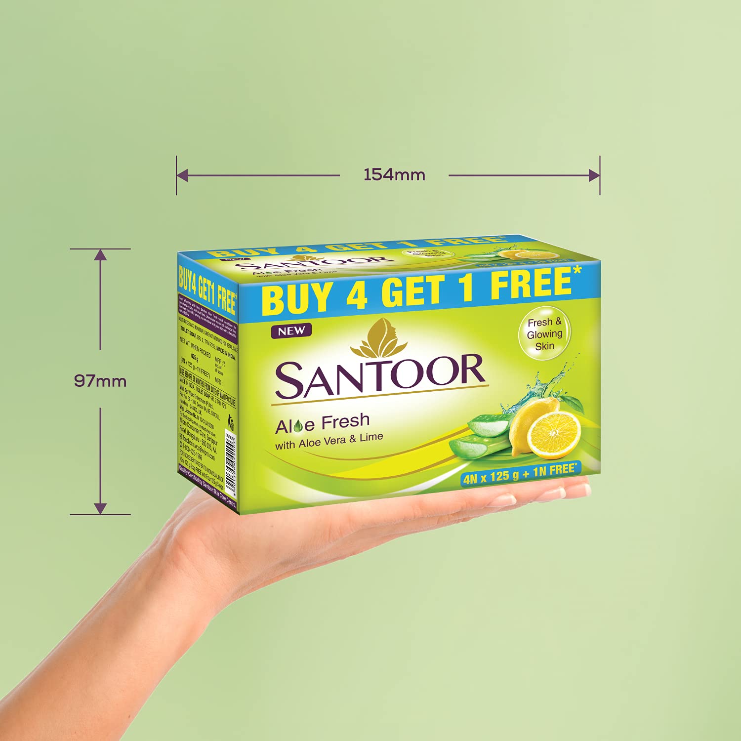 Santoor Aloe Fresh Soap with Aloe Vera and Lime for Radiant Looking