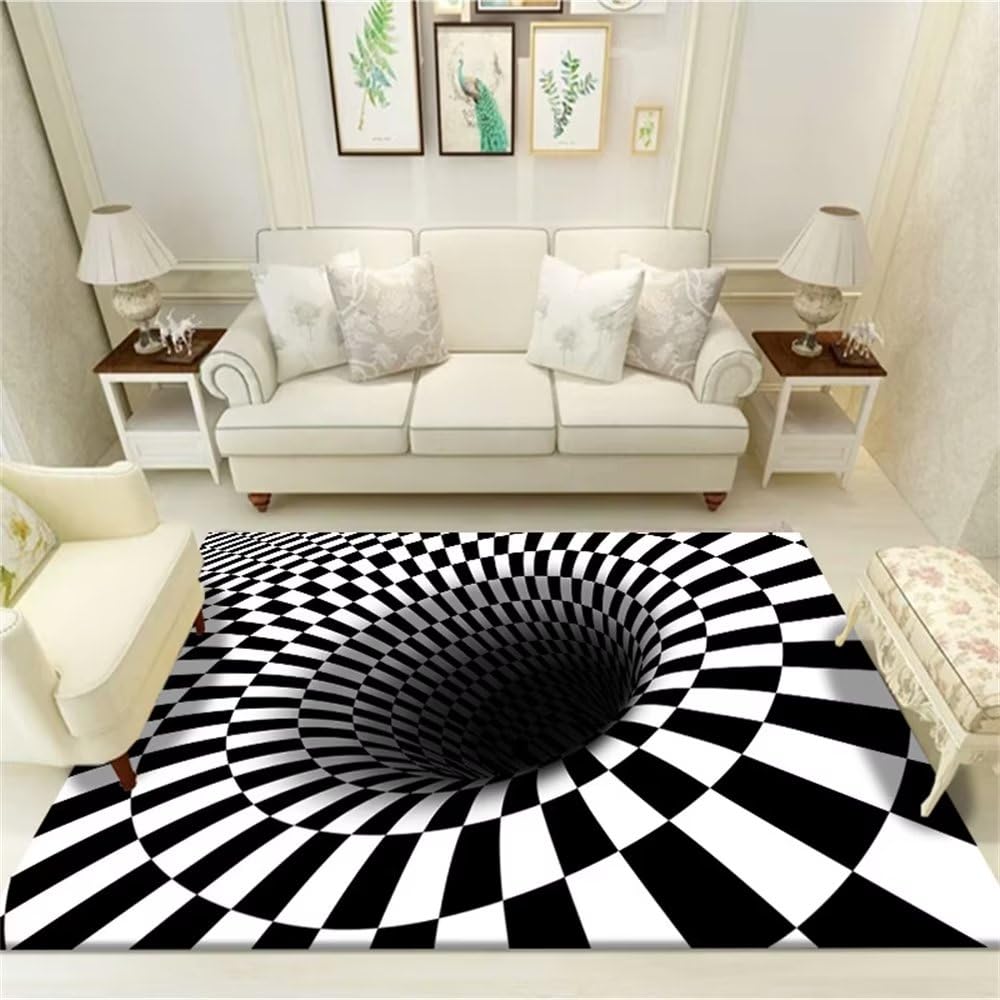 Alfombra lavable infantil RUGMRZ de vórtice abstracto negro y blanco 180x260cm para niñas