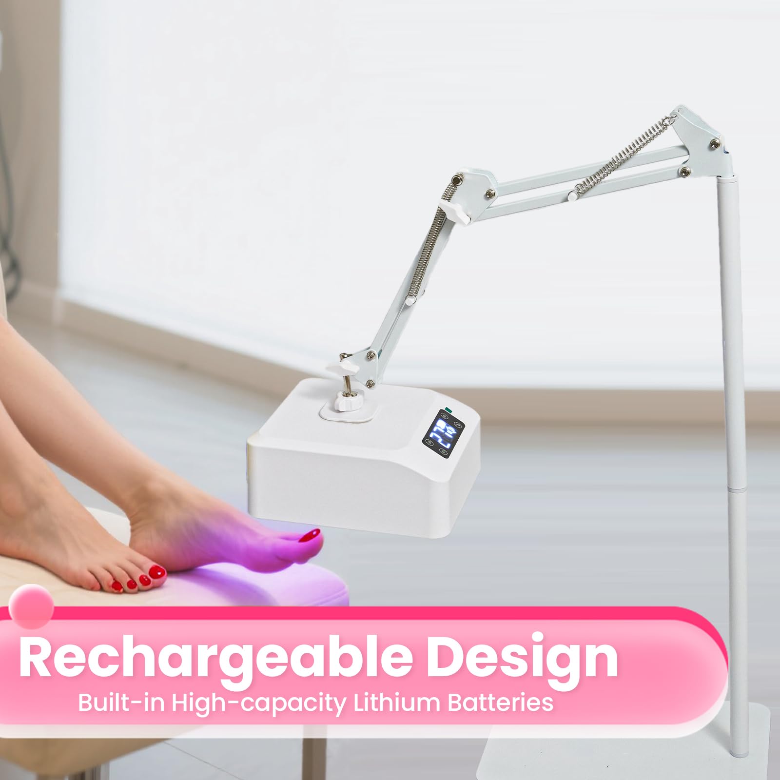 Lámpara de pie UV, lámpara de pedicura colgante de 78 W, lámpara UV inalámbrica para pies, lámpara de uñas LED en brazo, lámpara de suelo inalámbrica para curar esmalte de uñas de gel