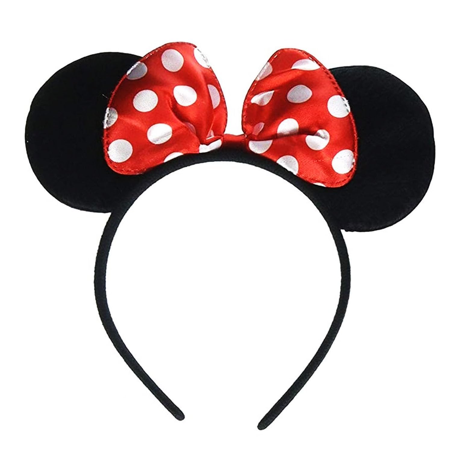 Navoys Black Mickey and Minnie Mouse Ears Headband - Cartoon Mouse Ears with Polka Dot Bow, Fancy Dress, One Size, for Children and Adults, Mickey and Minnie Headband Accessories