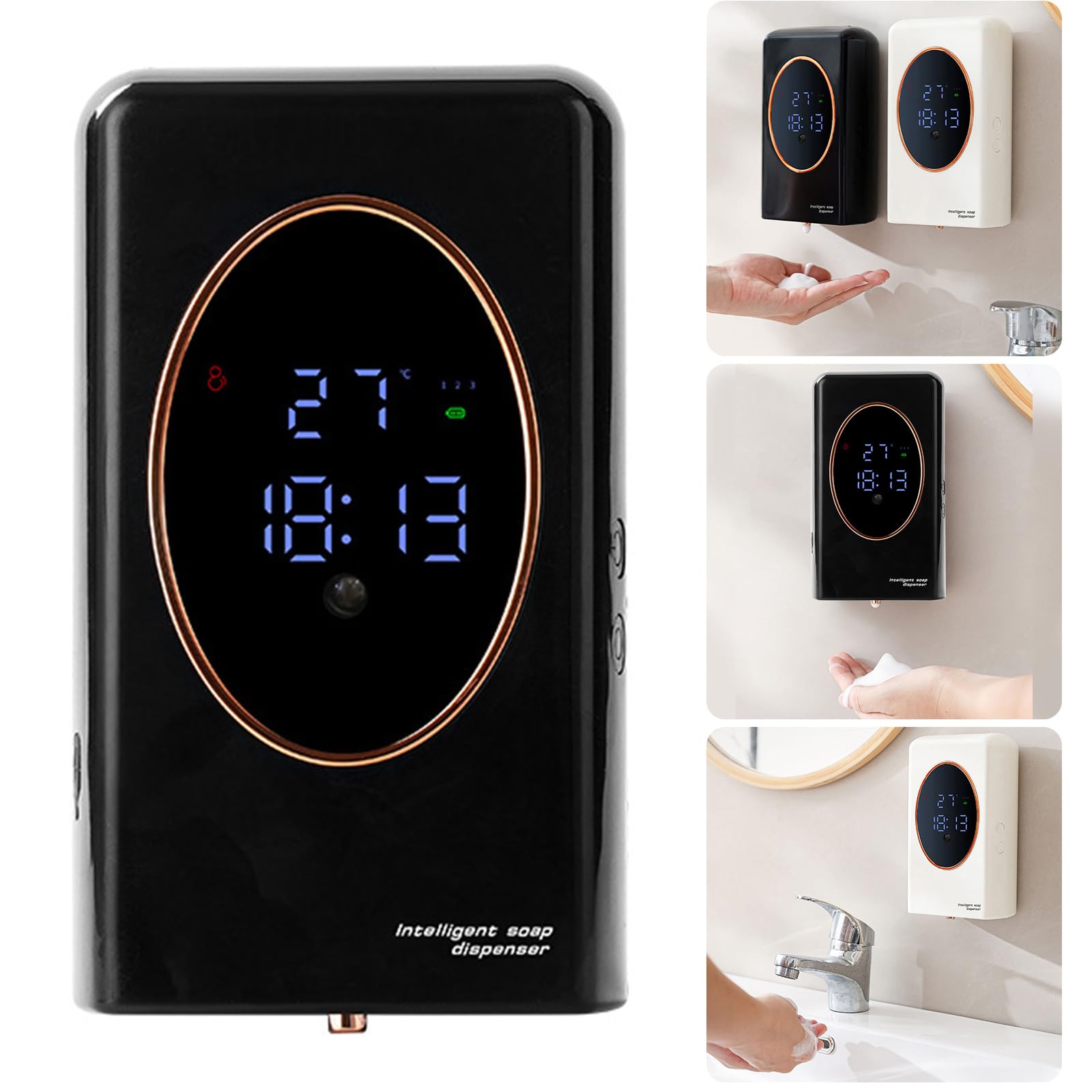 Dispenser di sapone a mani libere con rilevamento automatico, ricaricabile, 480 ml, design a tenuta stagna, per lavello da appoggio, dispenser automatico di sapone