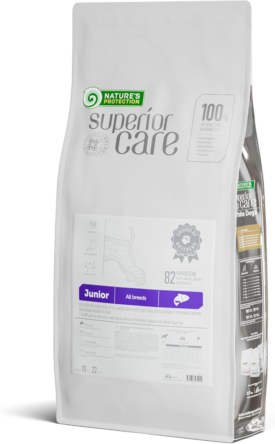 Nature's Protection Small & Large Breed Puppy Food Dry - Grain Free, High Protein, Anti-Tear Stain Formula - Dog Kibble for All Breeds with White or Light Fur (Superior Care - Salmon, 22 lb)