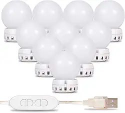 Kit 10 Lâmpadas Led Luzes De Espelho para Maquiagem Camarim Usb 6000/6500k com Interruptor e Fita Dupla Face