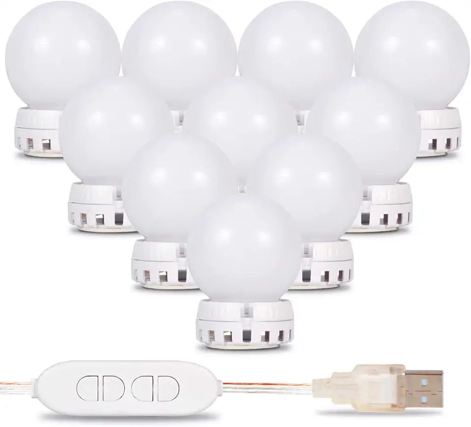 Kit 10 Lâmpadas Led Luzes De Espelho para Maquiagem Camarim Usb 6000/6500k com Interruptor e Fita Dupla Face