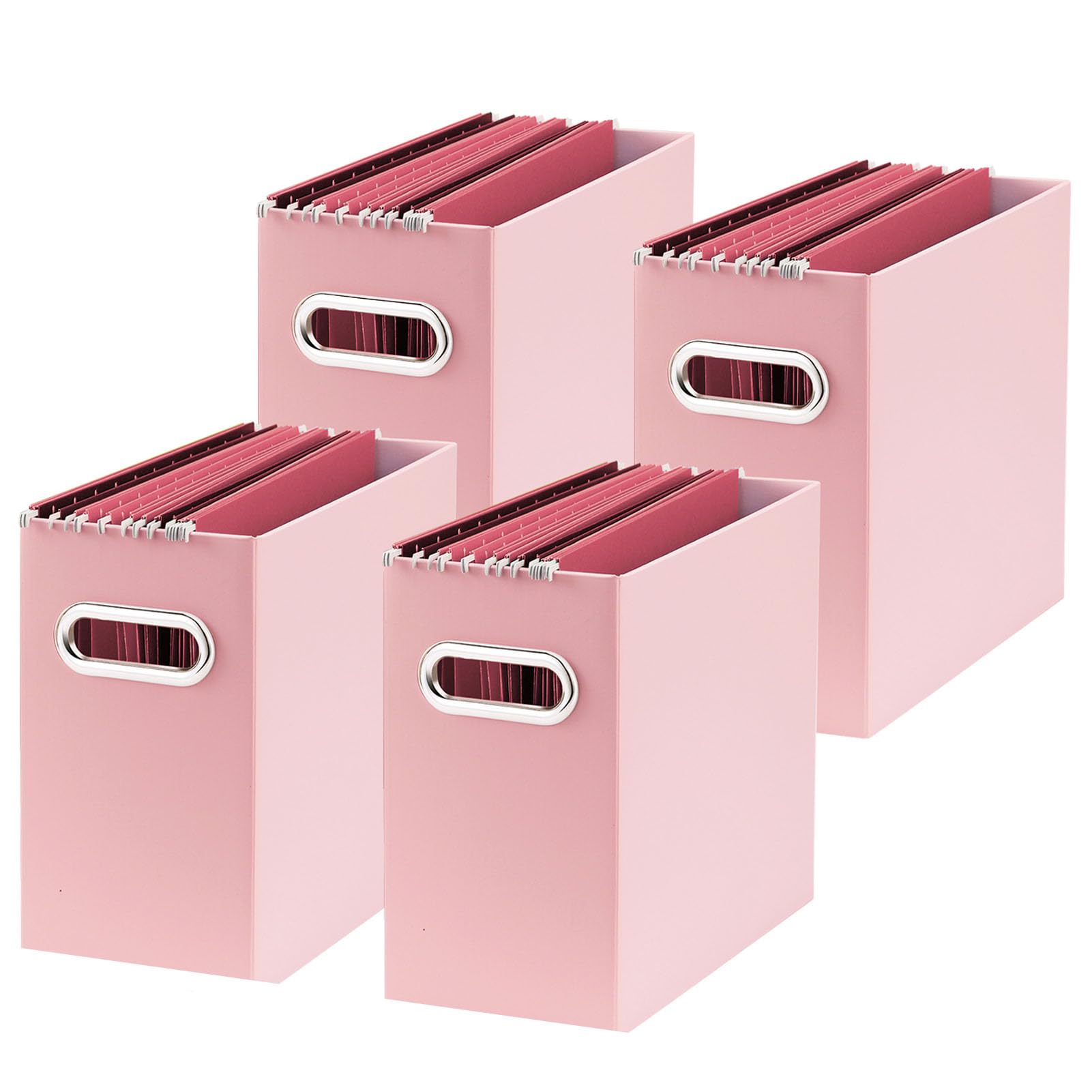 Oterri File Organizer - Small Cardboard Storage Box, Collapsible and Portable With Handle for Letter Size Files, Hanging Folder Box (Pink, Letter Size - 4 Packs)