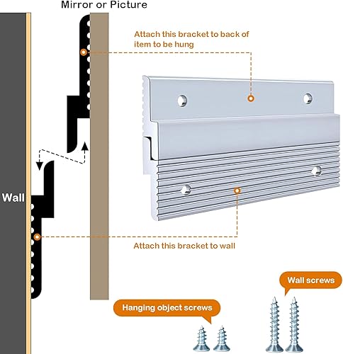 Miniatura 3 de Colgador de fotos con tacos franceses de 4 pulgadas, kit de aluminio para colgar espejos con accesorios, ideal para obras de arte, pizarra blanca,
