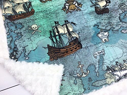 Minky Baby Blanket, Pirate Ship, Ocean Map, 28"x38"