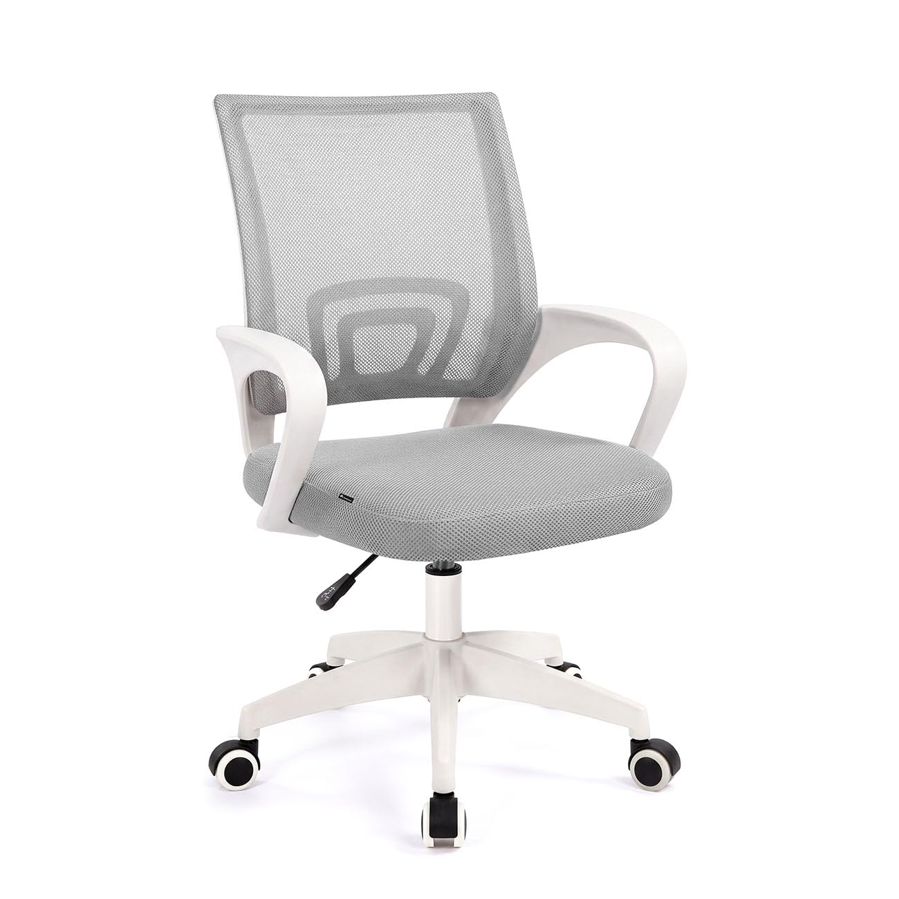 duehome | Silla de Escritorio Ergonómica con Respaldo Transpirable, Altura Regulable, Ruedas 360°, Modelo Nika, Acabado en Color Blanco y Gris, Medidas: 55 cm (Ancho) x 47 cm (Largo) x 84-94 cm (Alto)