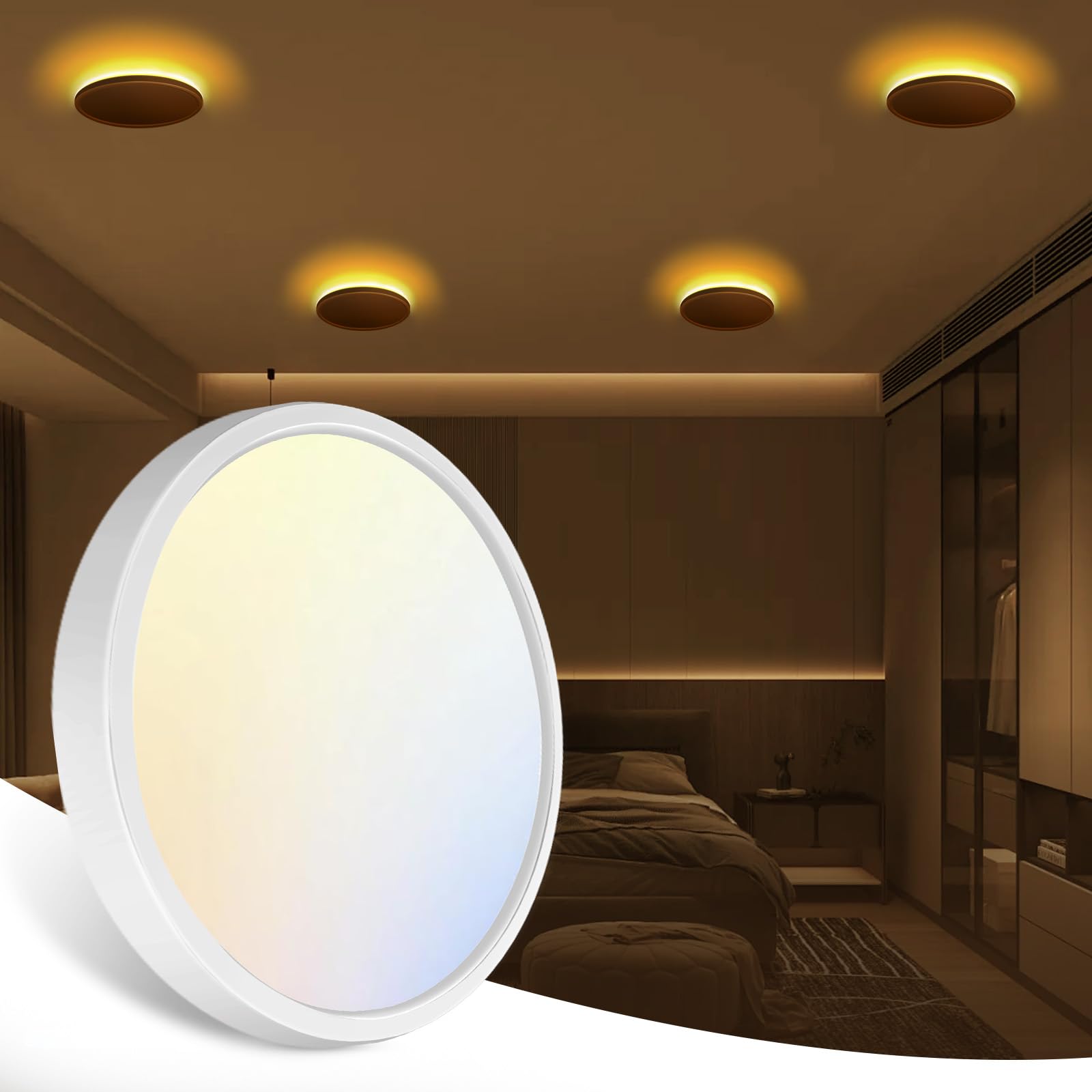 zemty 7 Inch LED Ceiling Light with Night Light 1800K 3000K 4000K 6500K Light Fixtures Low Profile Lighting
