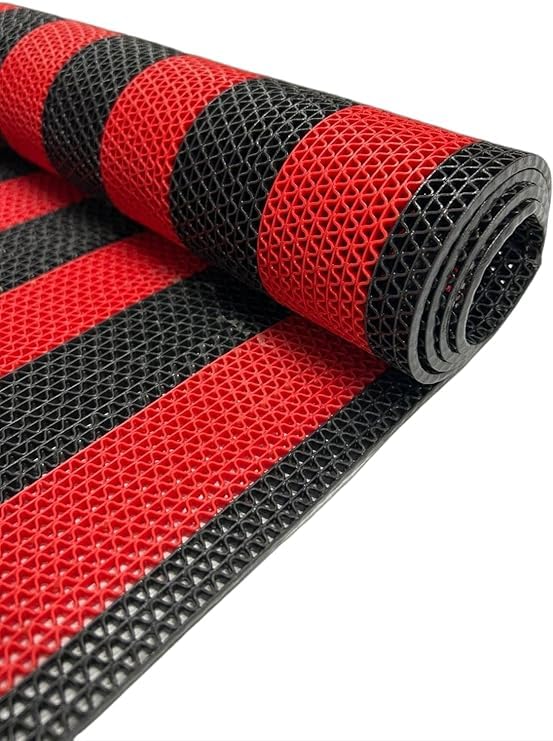 Image of Double Colour Anti Skid & Multipurpose /Bathroom Mat /Shower Mat /Carpet /Rugs /Rainmat /Swimming Pool Mat|Waterproof Doormat for Indoor /Outdoor Home Office Entrance| (Black-Red, 2x10Ft)