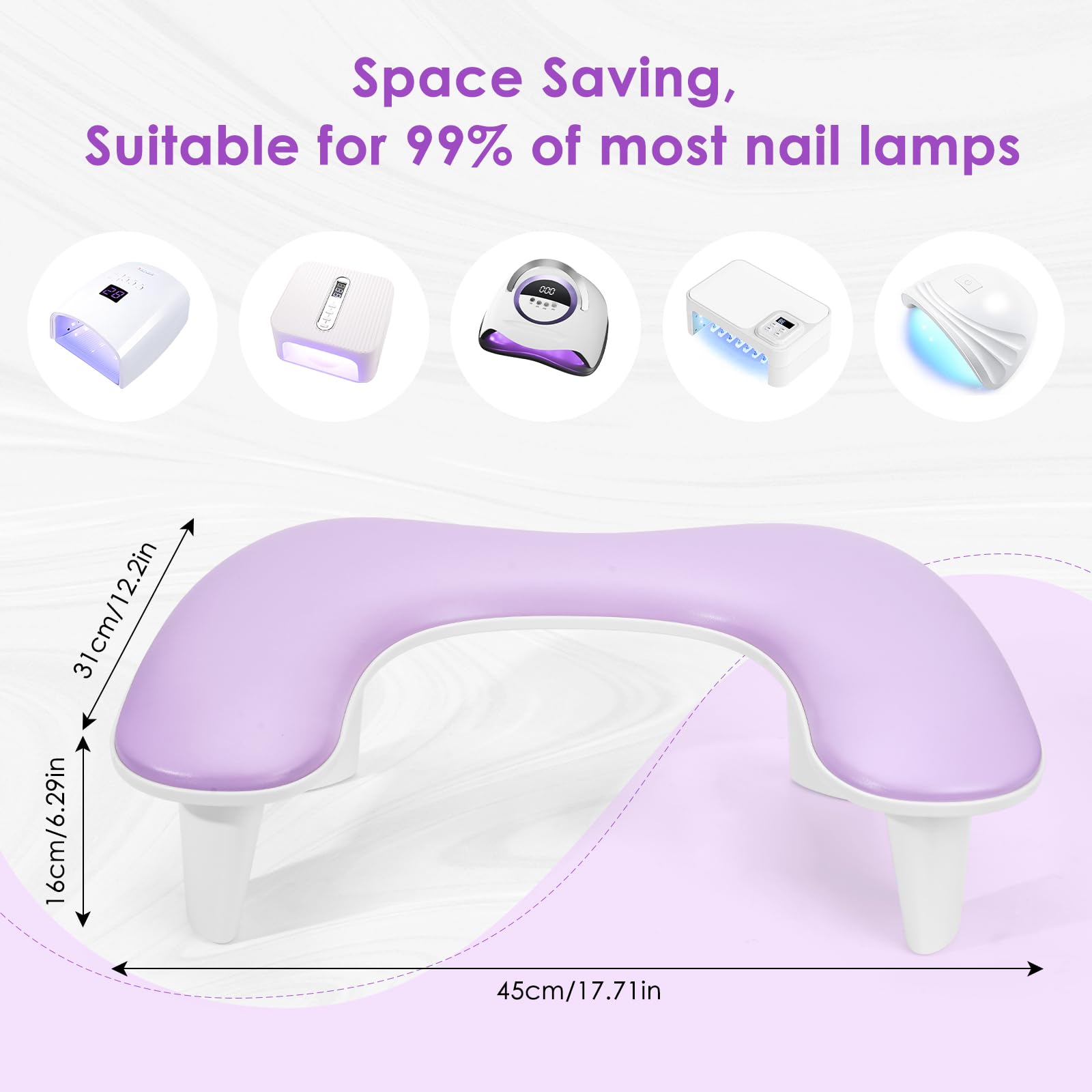 LIONVISON Reposabrazos para Nail Techs en forma de U, cómodo cojín de almohada para manicura, reposabrazos de piel sintética para tecnología de arte de uñas acrílicas, instalación rápida, color morado