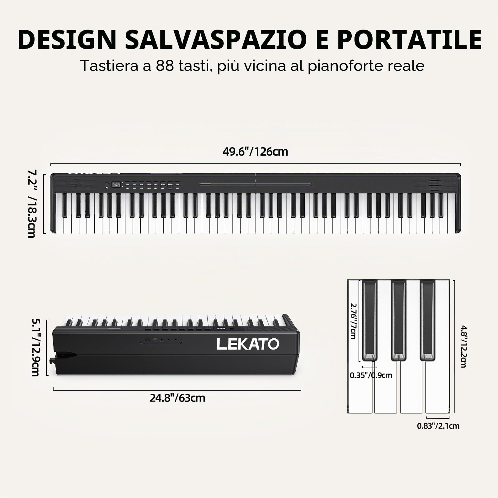 LEKATO 88 tasti tastiera pianoforte pieghevole, tastiera semi-pesata con pedale Sustian,borsa per il trasporto,MIDI,Bluetooth, split,pianoforte digitale portatile per principianti bambini adulti