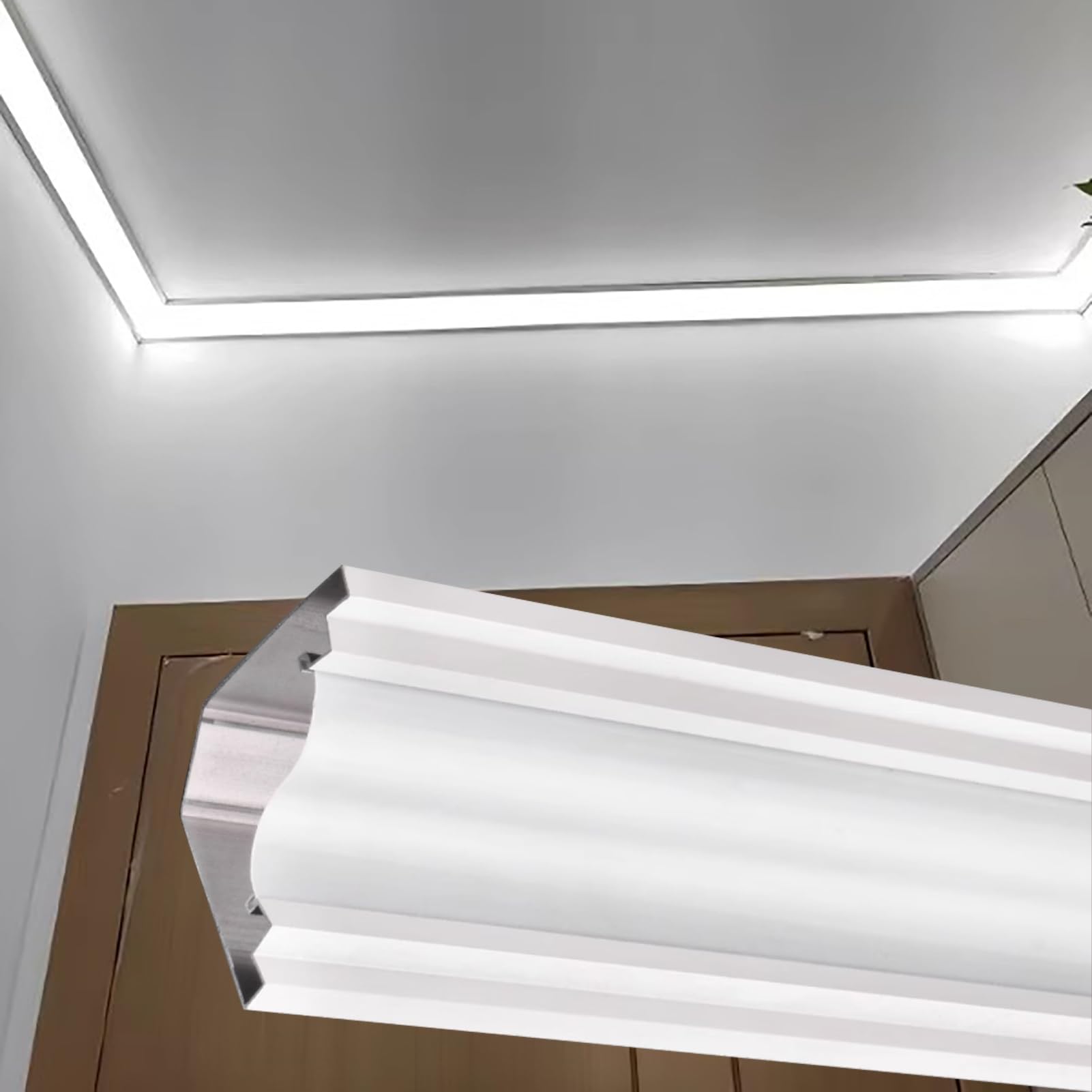 Genérico Profil dyfuzora LED w kształcie litery V do oświetlenia sufitowego i gzymsu, zestaw dekoracyjnych krawędzi ściennych z mleczną osłoną, listwą gipsową, 600 cm (19,6 stóp) oświetlenie