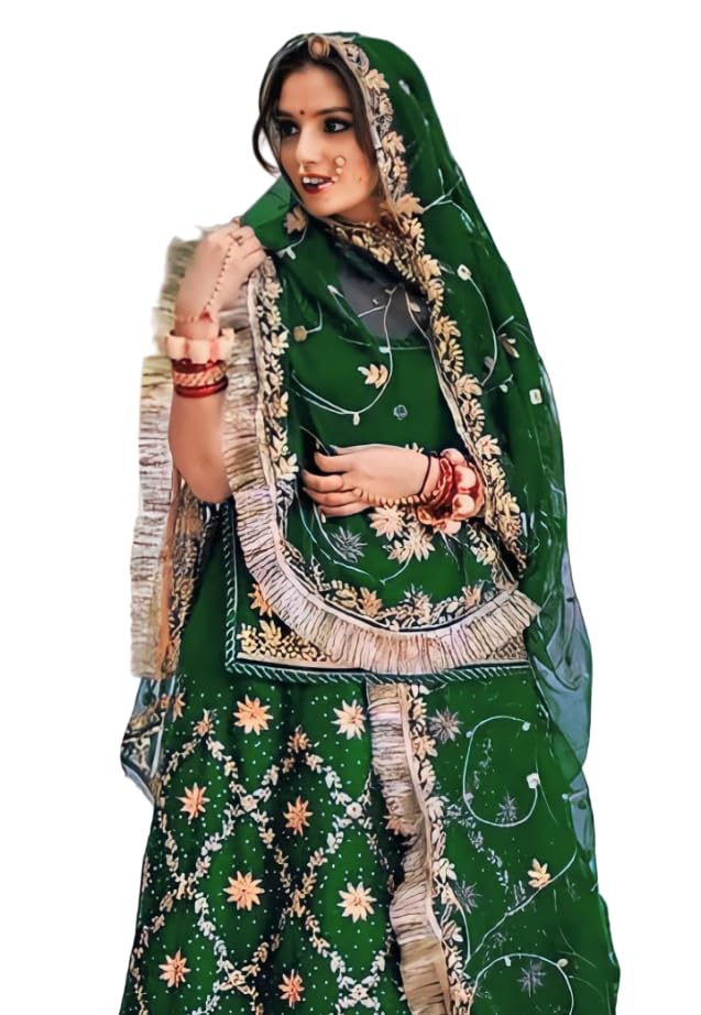 Image of Heavy Embroidery Work Semi Stitched Shimmer Silk Rajputi Poshak For Women Rajasthani Lehenga Choli