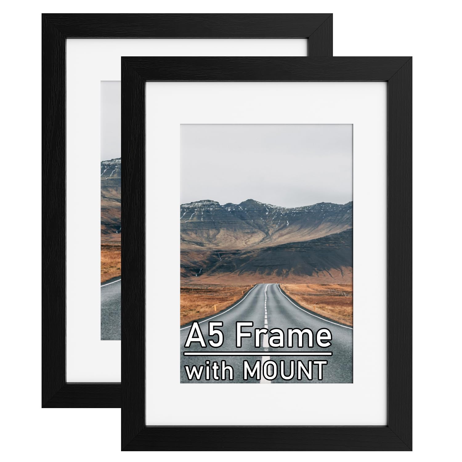 2Pack A5 Black Wooden Picture Frame with Mount & Stand Bracket — image 1