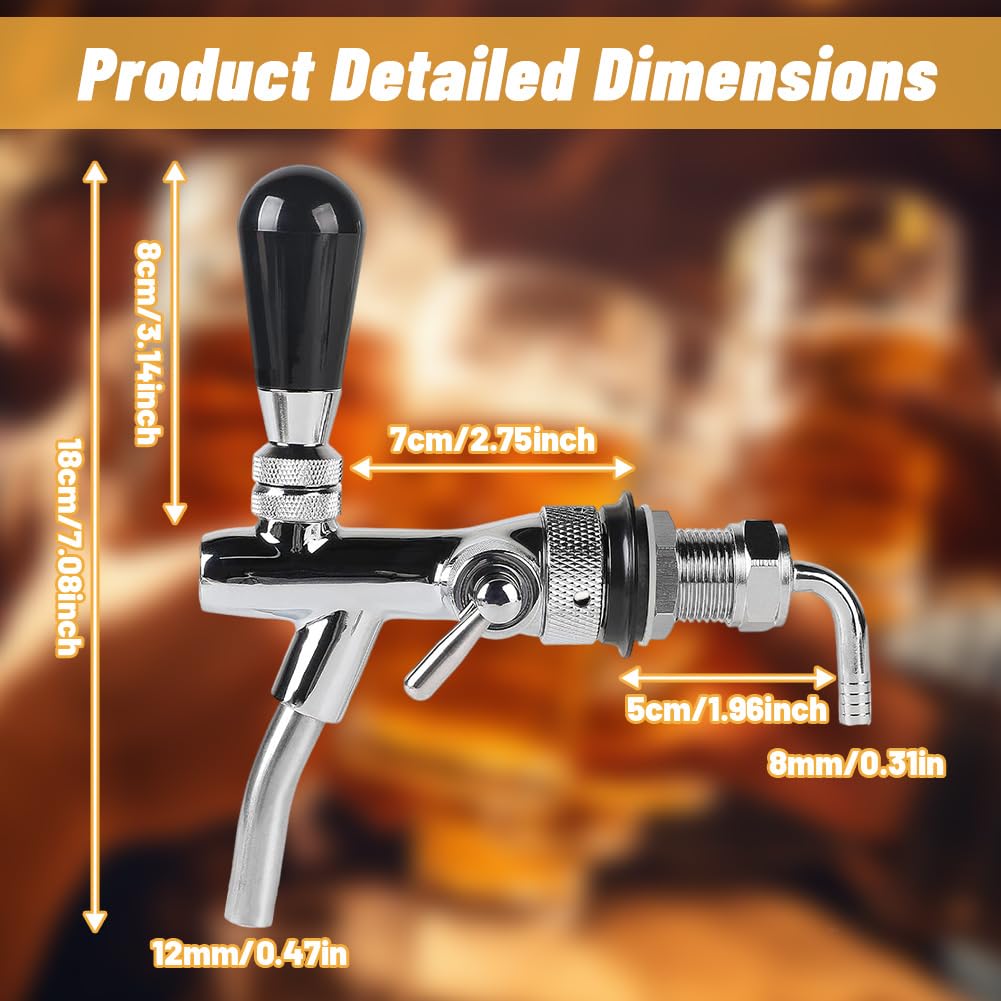 Bier Zapfhahn G5/8 Zoll, Fassbierhahn mit Kompensator | Verchromter Bierhahn mit Durchflussregler, einstellbarer Zapfhahn für Keg, Hausbar & Restaurant