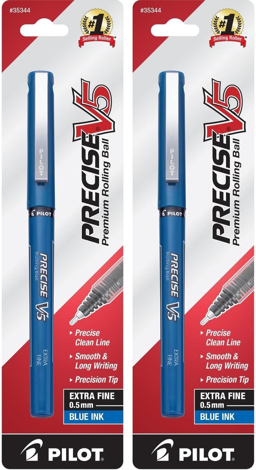 PILOT Precise V5 Premium Rolling Ball Stick Pens, Extra Fine Point (0.5mm), Blue Ink, 1 count (35344) (Pack of 2)