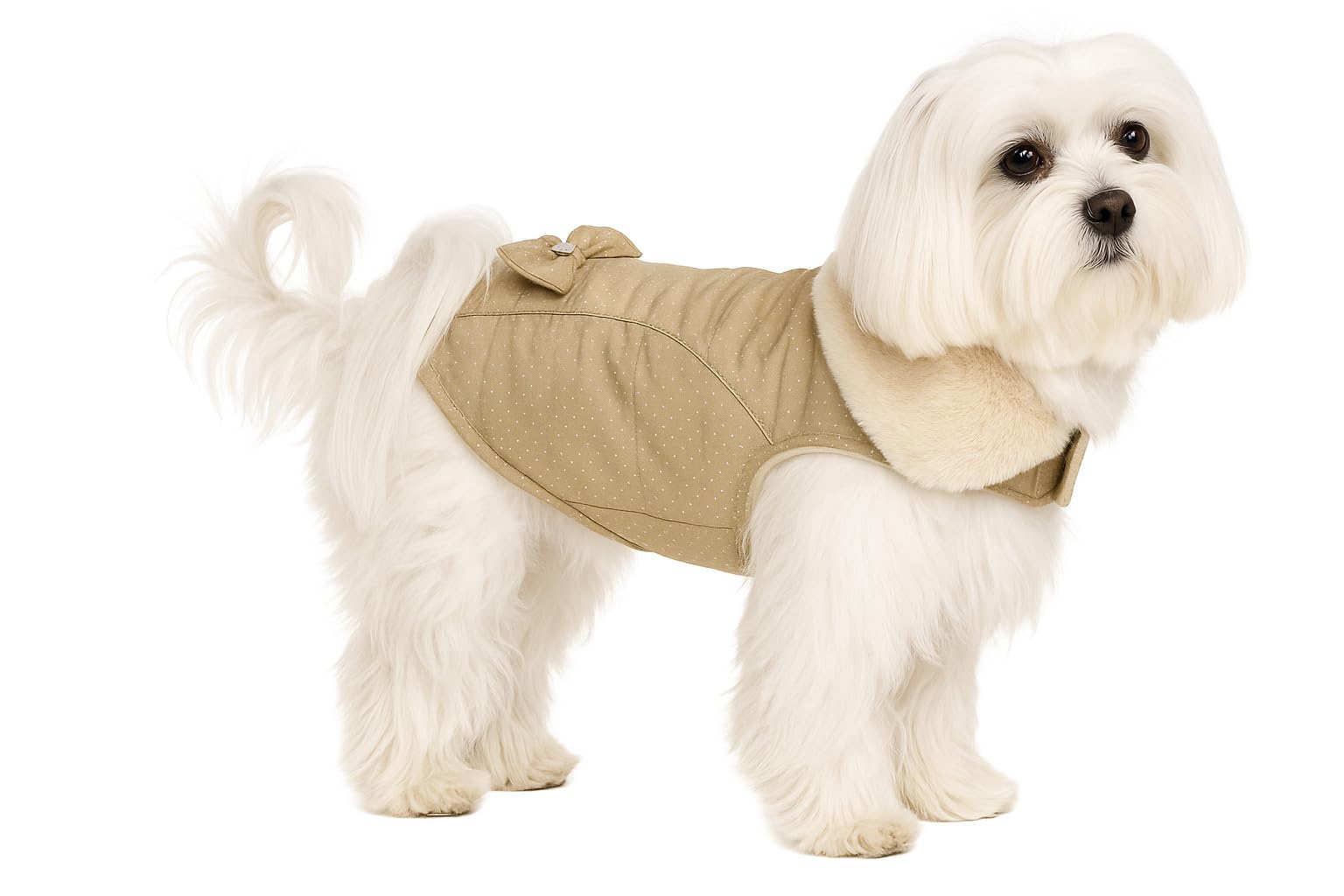 Dog Coat – Guzzi Beige – A:25cm B:30-34cm C:39-43cm – Polyester – Water-Repellent – Soft Fleece Lining – Flamingo