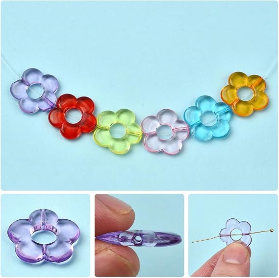 100Pcs Acrylic Flower Frame Beads Transparent Flower Beads Bulk 18x19mm Hollow Floral Charms Focal Frame Loose Spacer for Jewelry Making Necklaces Bracelets Earrings Supplies DIY Crafting