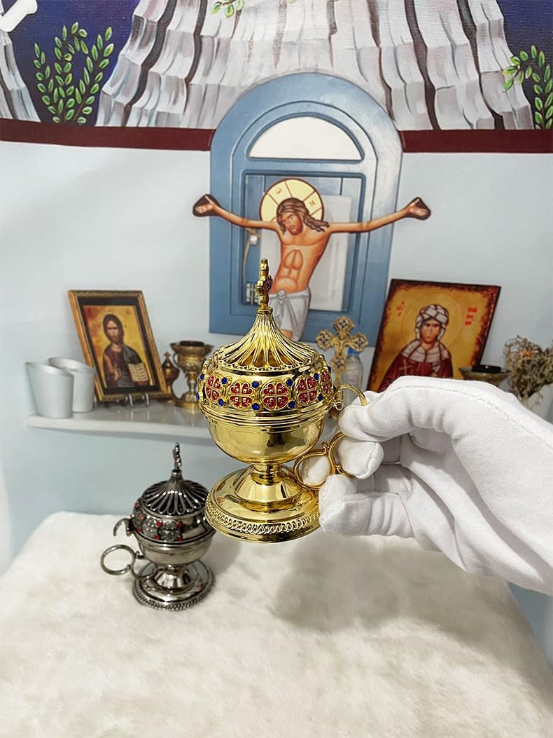 Church Censer, Orthodox Censer, Tabletop Censer, Family Prayer Corner Decoration, Gift for Friend (Silver)
