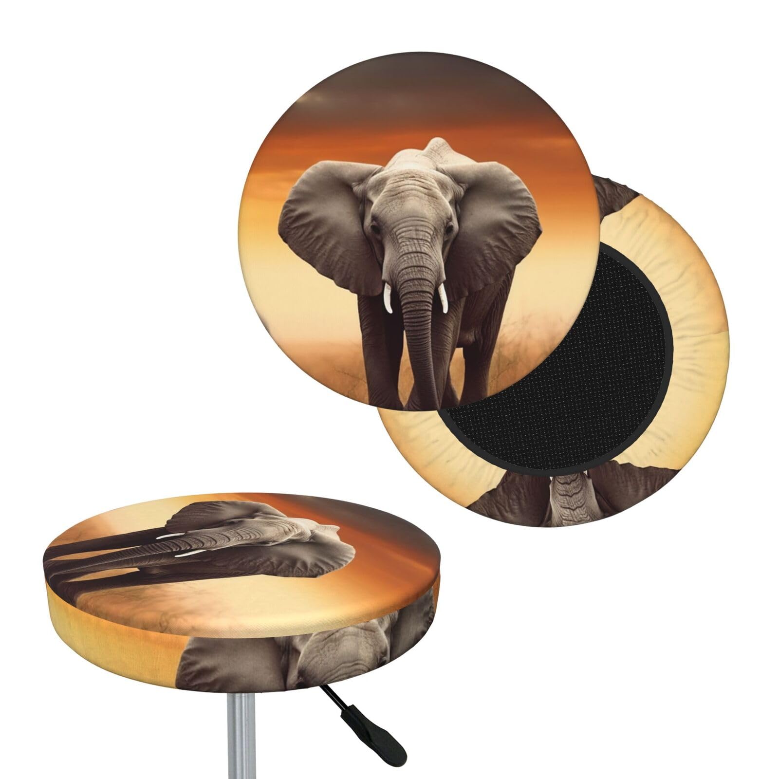 NONHAI Cute Wild Elephant Bar Stool Cover Round Elastic Stool Cushion Covers Dustproof Bar Chair Cover Washable Stool Cushion Slipcover Stretch Stool Seat Covers for 12-14 Inch Chair