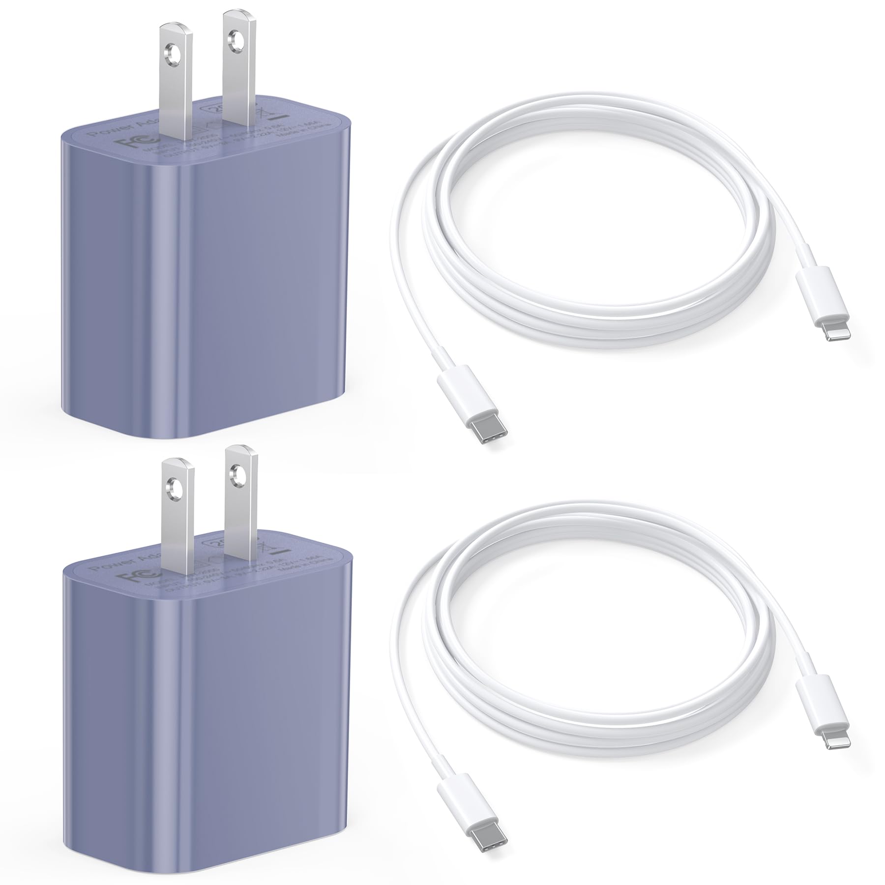 iPhone 14 13 12 11 Fast Charger [Apple MFi Certified] High Speed iPhone Wall Charger 2-Pack with 6.6FT USB C Lightning Cable Compatible with iPhone 13/13Pro/12/12 Pro/11/11Pro/XS/Max/XR/X/8/8-PURPLE