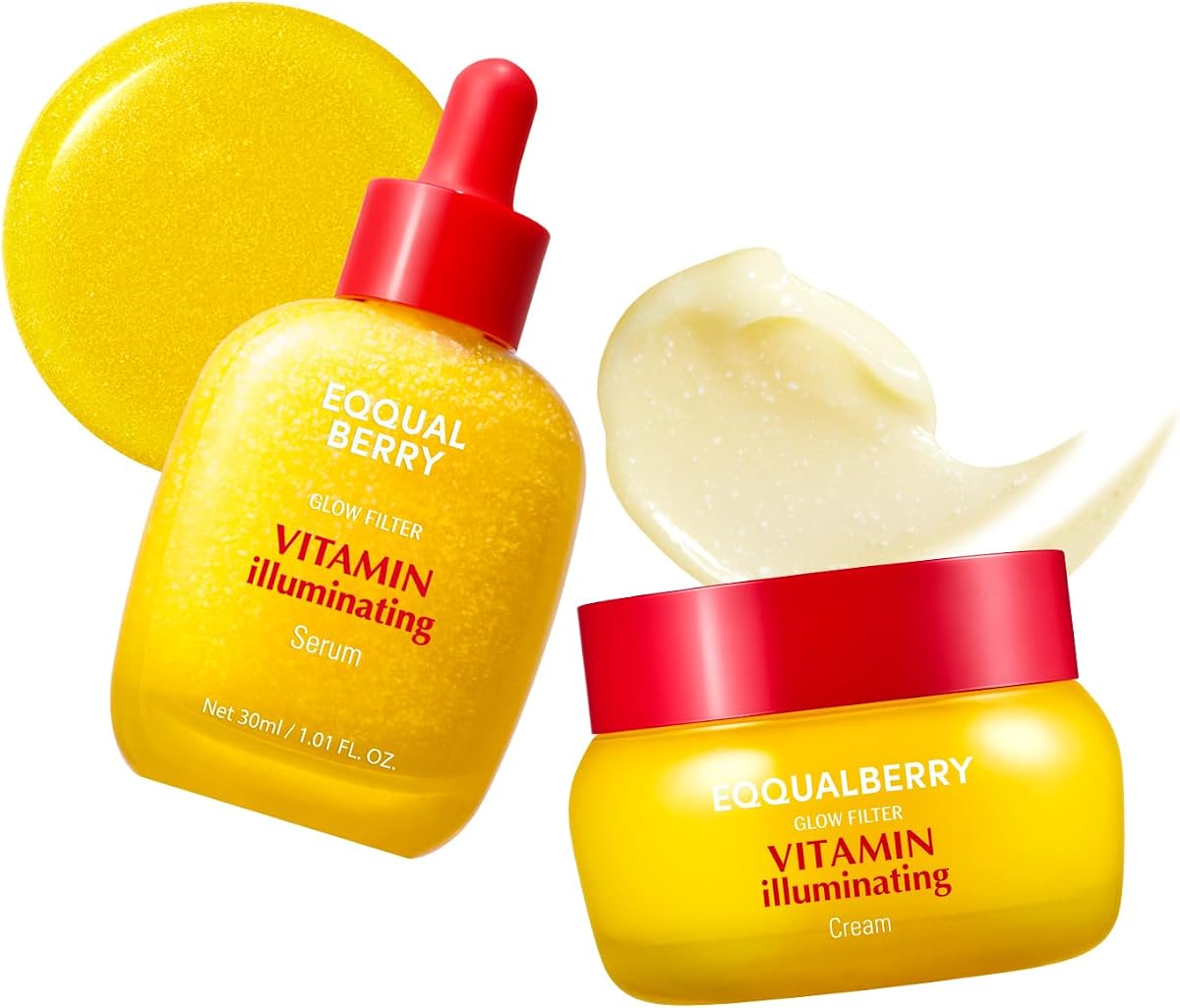 EQQUALBERRY Vitamin C Dark Spots & Brightening Duo | Vitamin Illuminating Serum & Cream with Niacinamide, TXA & Ceramides | Korean Skincare Set for Even Tone & Glow