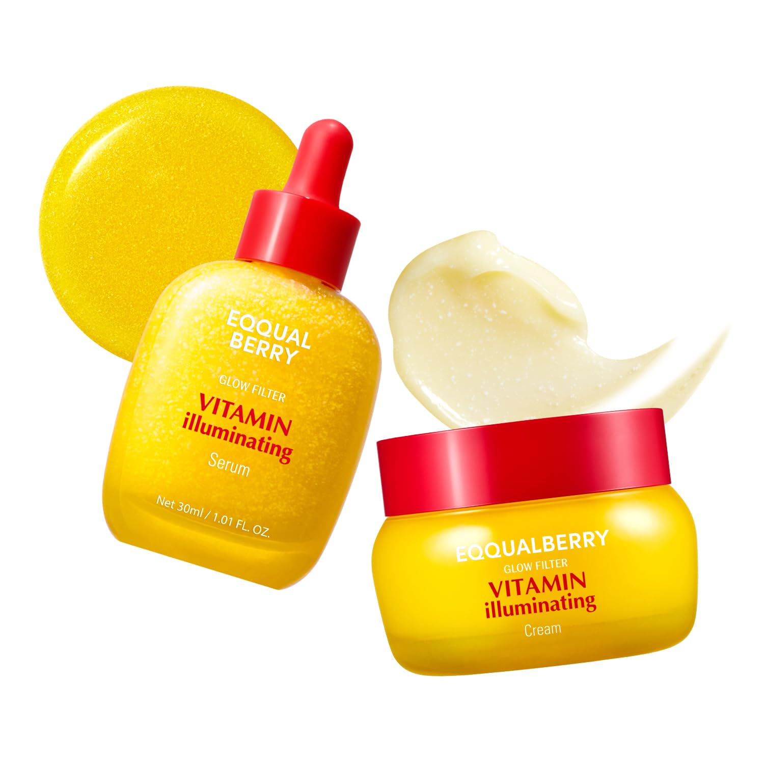 EQQUALBERRY Vitamin C Dark Spots & Brightening Duo | Vitamin Illuminating Serum & Cream with Niacinamide, TXA & Ceramides | Korean Skincare Set for Even Tone & Glow