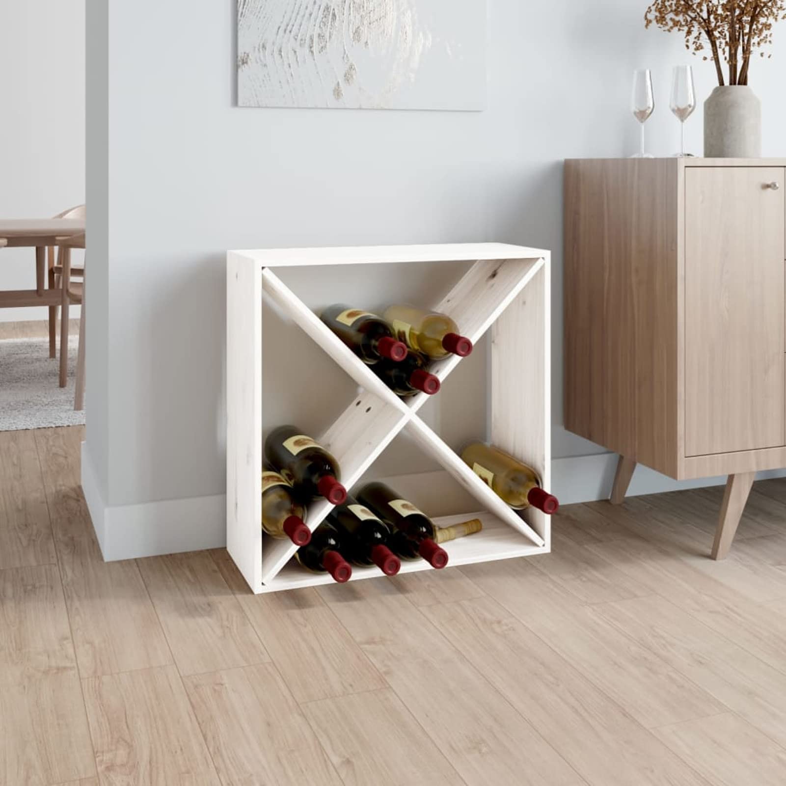 ShGaxin Botellero, Botellero Vino, Botellero Cocina, Wine Rack, Estante Vino, Soporte Botellas Vino, de Madera Maciza de Pino Blanco 62x25x62 cm