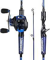 Vista 2 de One Bass Combo de carrete de caña de pescar, caña de pescar con grafito 2 piezas en blanco