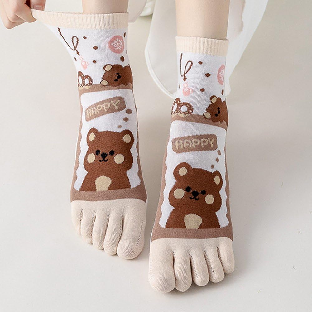 5 par wiosennych skarpet z pięcioma skarpetami w stylu kreskówkowym, oddychające, bawełna Kawaii, z podzielonymi palcami i mundurami, styl Harajuku