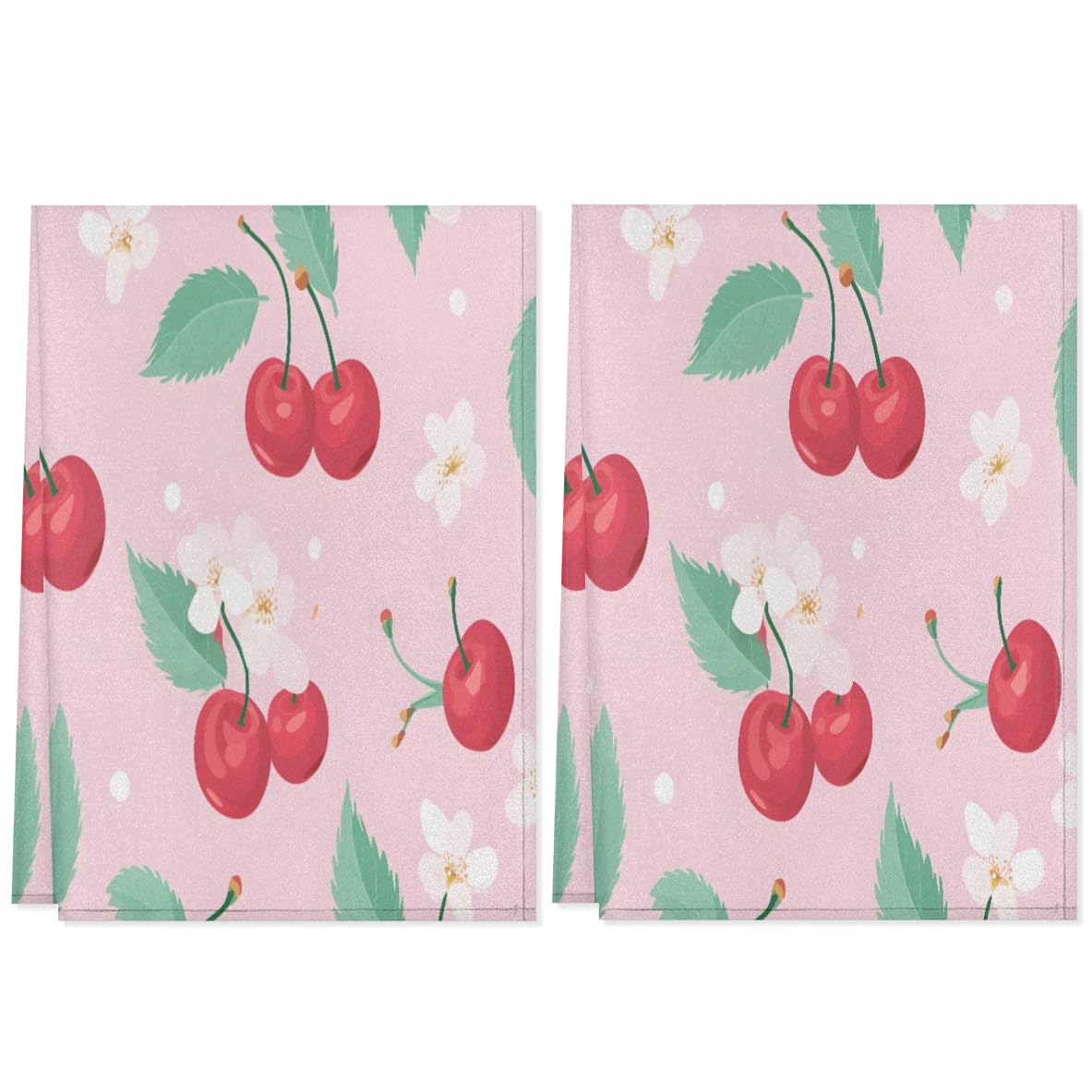QsirBC Kitchen Towels Set of 2 Cherries Plant Hand Towels Dish Towels Reusable Decorative Towel Sets for Cooking Baking, 28.3 X 17.7 Inch