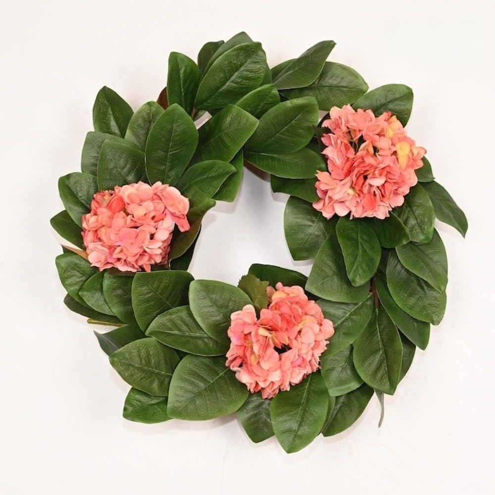 22 Inch Faux Hydrangea Wreath, Handcrafted Everyday Door Wreath with Lush Greenery and Full Flower Clusters for Front Door, Wall, Mantel Decor, Year Round Farmhouse Home Decor