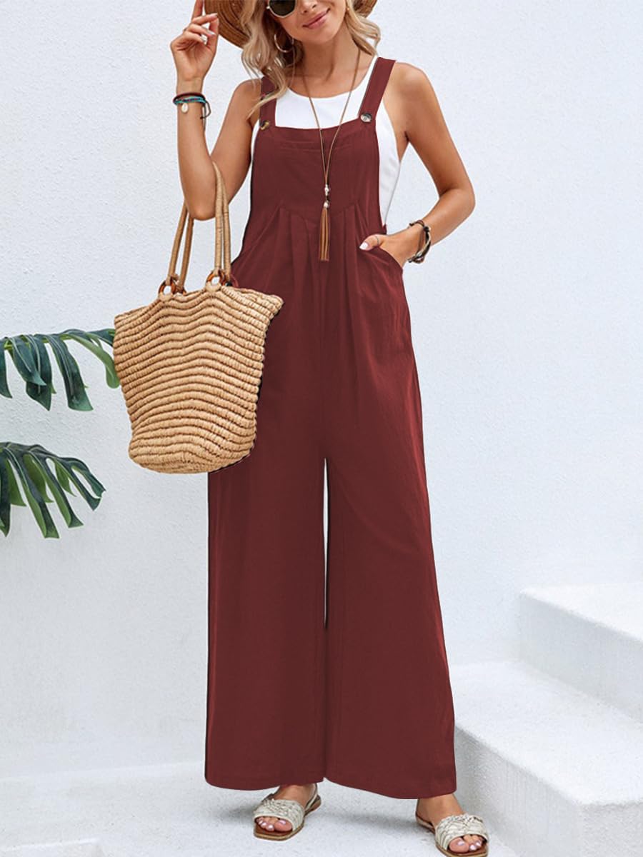 Latzhose Damen Sommer Verstellbare Overalls Trägerhose Beiläufig Loose Hose Bib Pants Lang Elegant Retro Loose Breite Beine Jumpsuit Overall Dungarees Hosen mit Taschen