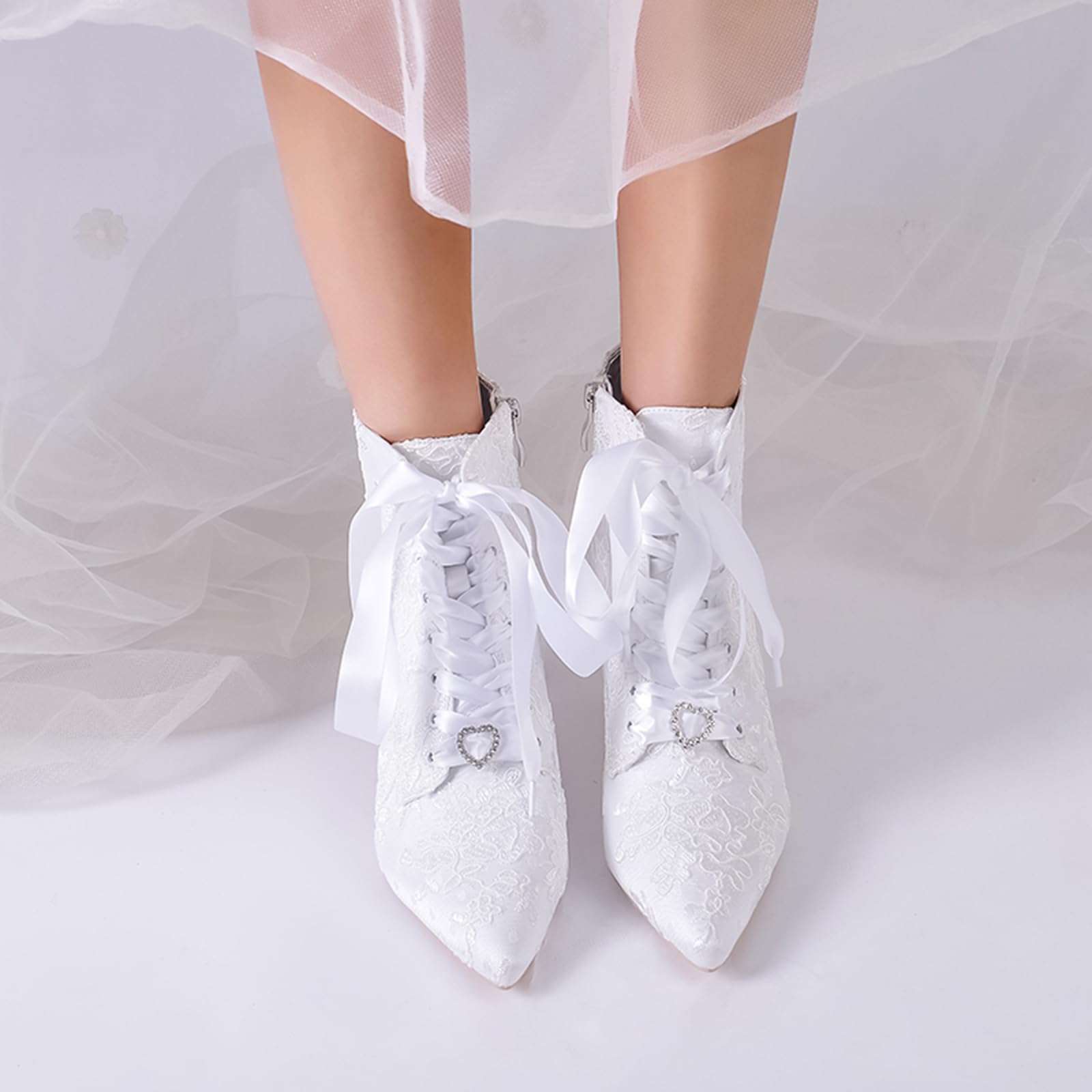 Stivaletti Donna Matrimonio Pizzo Tronchetti Sposa Tacco | Stivaletti Donna Matrimonio Pizzo Tronchetti Sposa Tacco Elegante Scarpe Cerimonia Sera Comode Moda Festivo