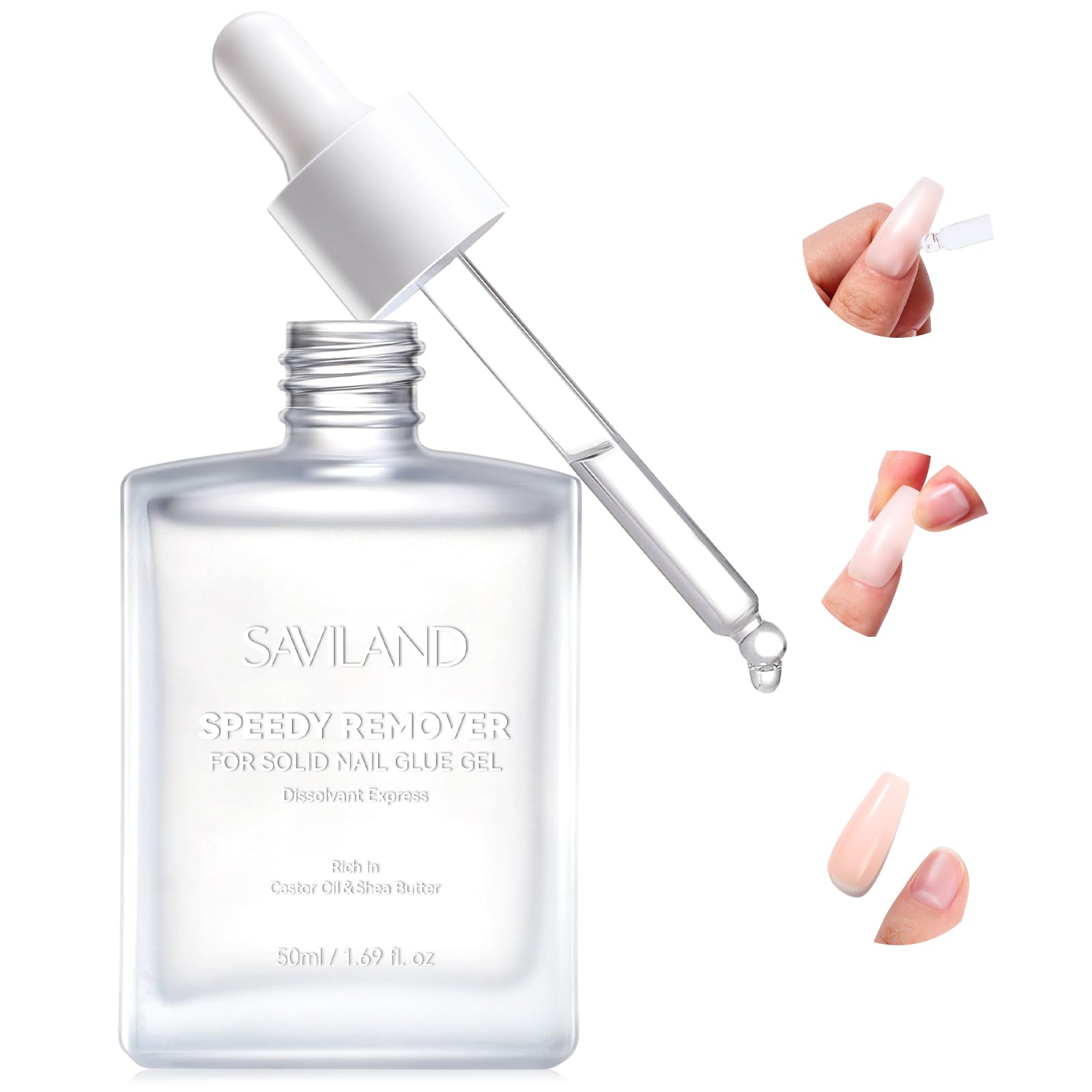 SAVILAND Nail Glue Remover for Press on Nails: 50 ML Solid Gel Glue Remover for Nail Tips, Quick Gentle Removal with Castor Oil VE, Non-Drying Odor-Free Non-Acetone Glue Remover Home Salon Starter DIY Purple
