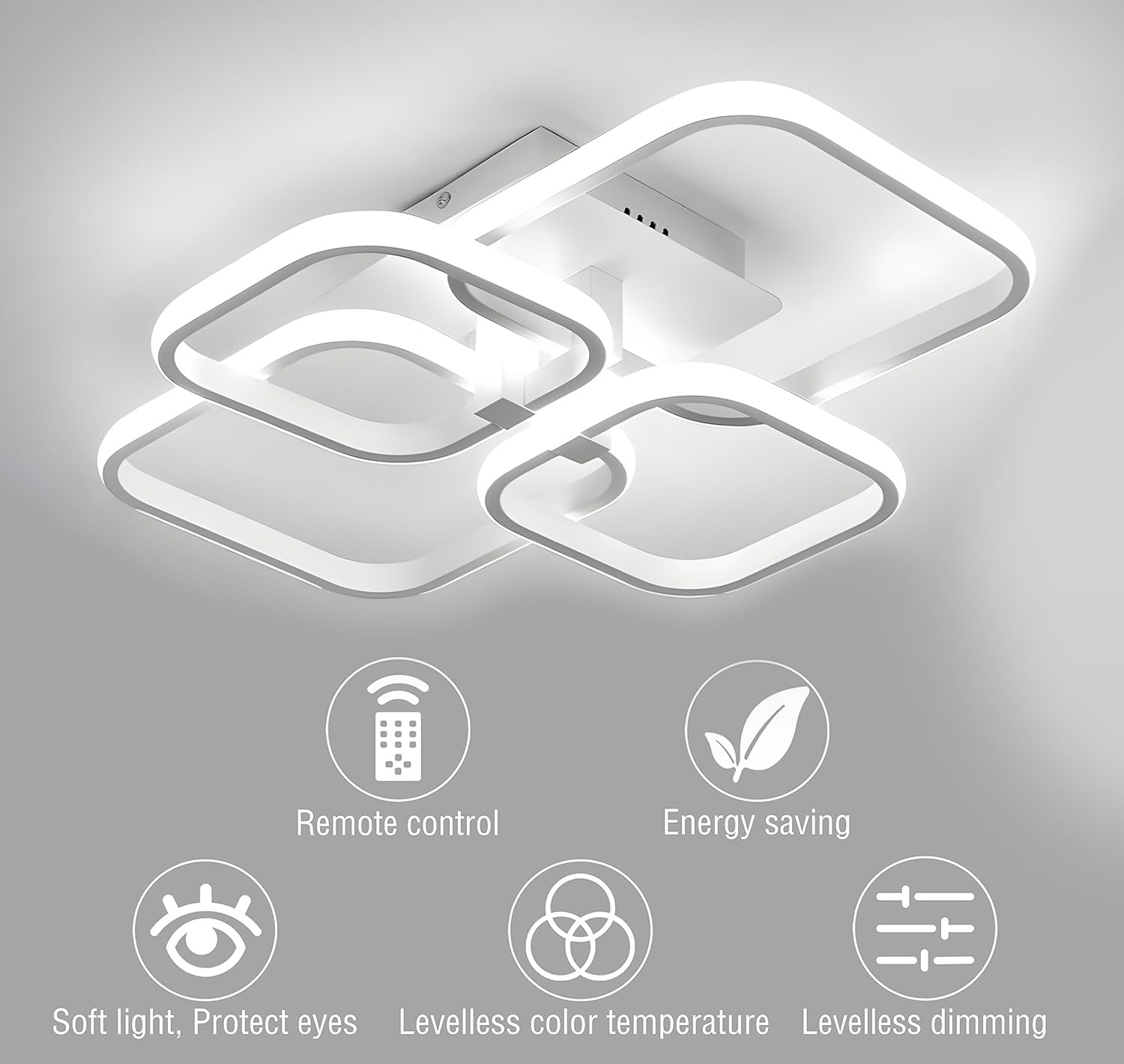 PANCA Modern Ceiling LED Light with Remote Control Color Mode LED Acrylic Minimalism Ceiling Lamps for Hall Living Room Office (4 Square LED Chandelier 3 Color) 3