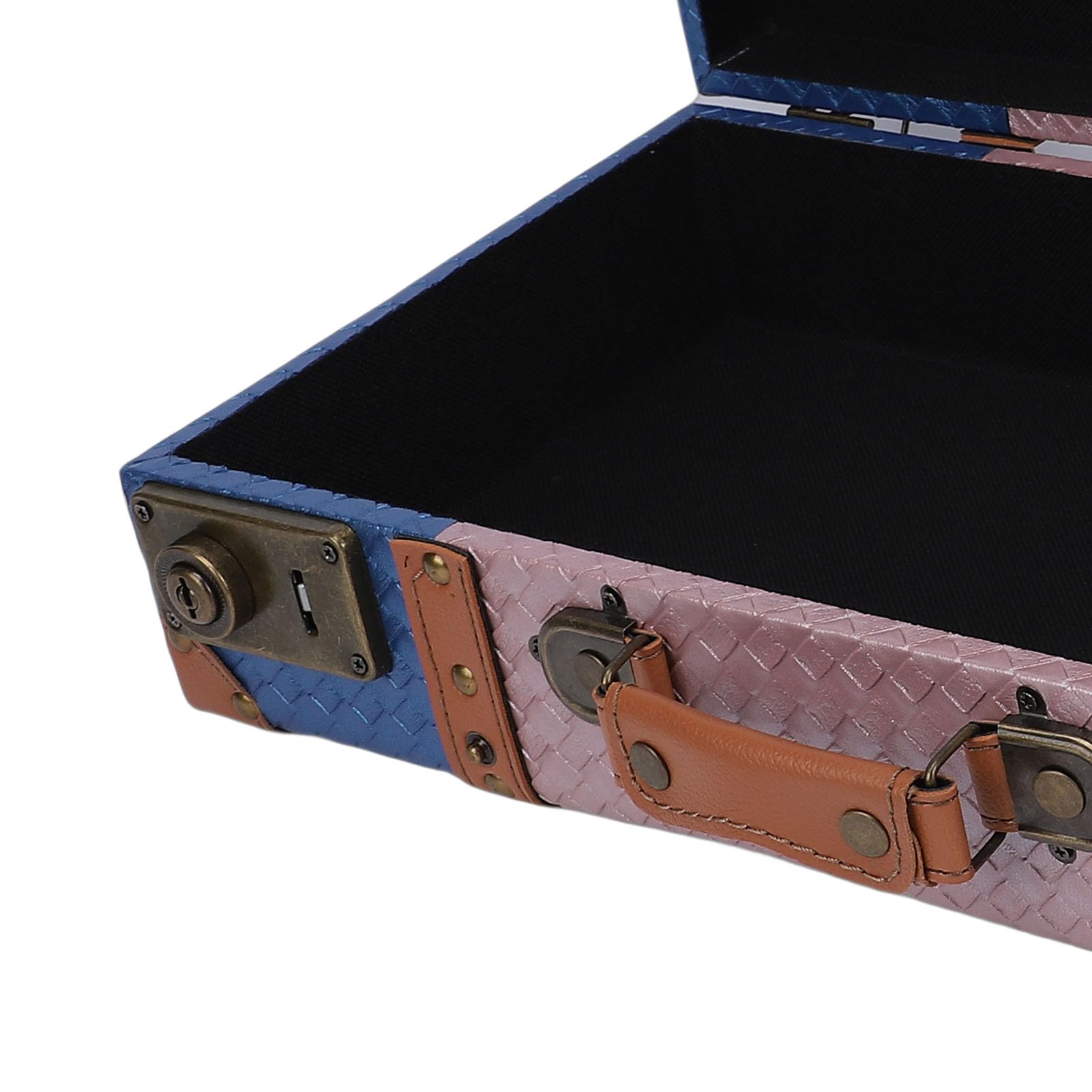 Baúl Decorativo, Cofre De Maleta De Madera Compuesta De Cuero De PU con Patrón Tejido Rosado Azul, Accesorio De Fotografía De Exhibición para Almacenamiento En El Hogar, (S)