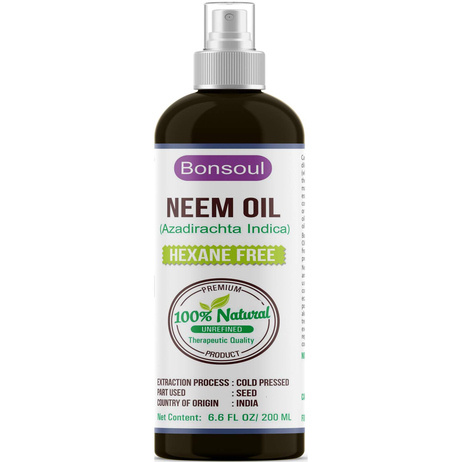 BONSOUL 100 Percent Pure Cold Pressed Unrefined Wild Neem Oil (200ml)