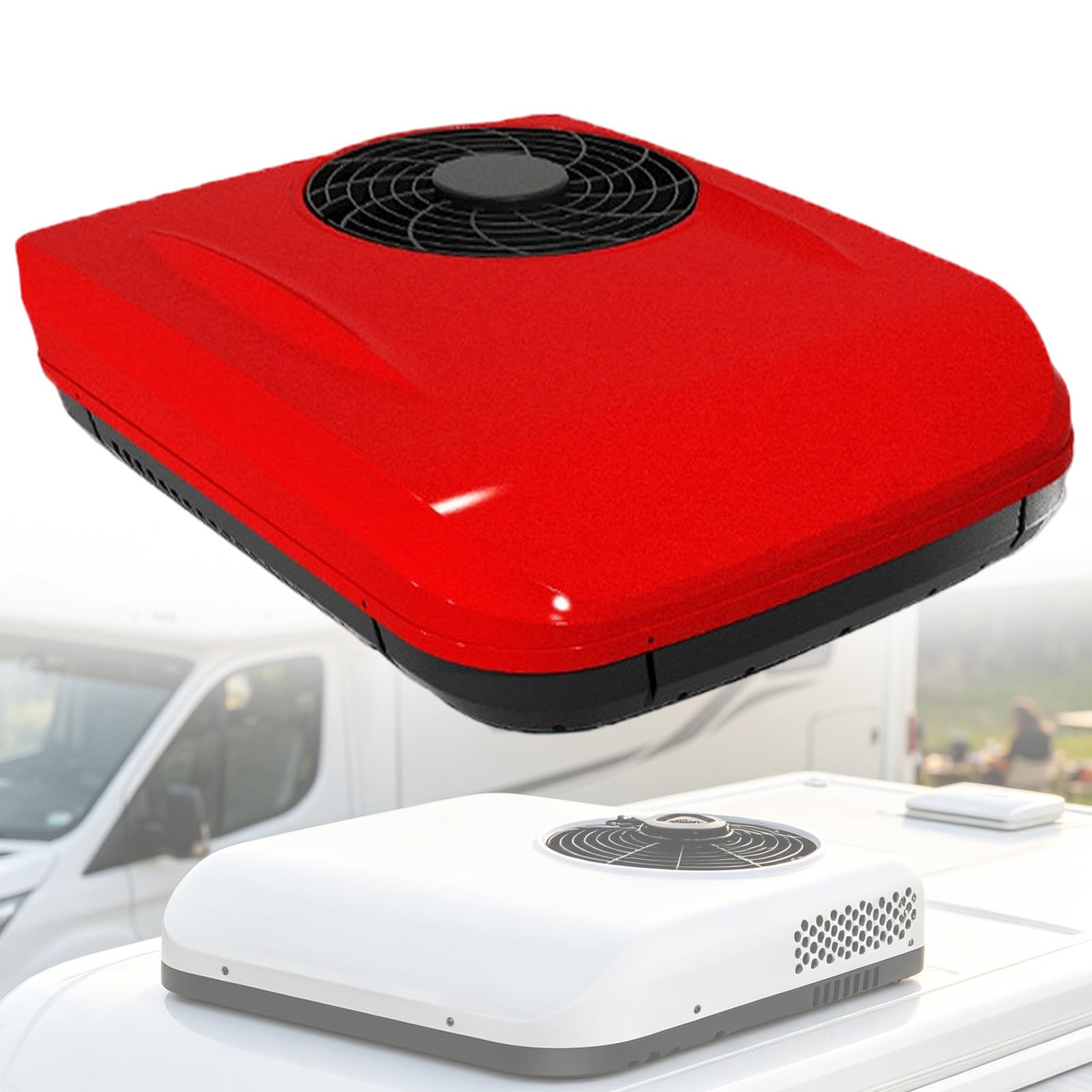Rzythochron Air Conditioner, Dc Rv Rooftop Ac Unit With Remote Control, Ultra-Quiet Rooftop Ac Unit Rv, For Truck Rv Boat Automotive Camper Travel Trailer Red-24V