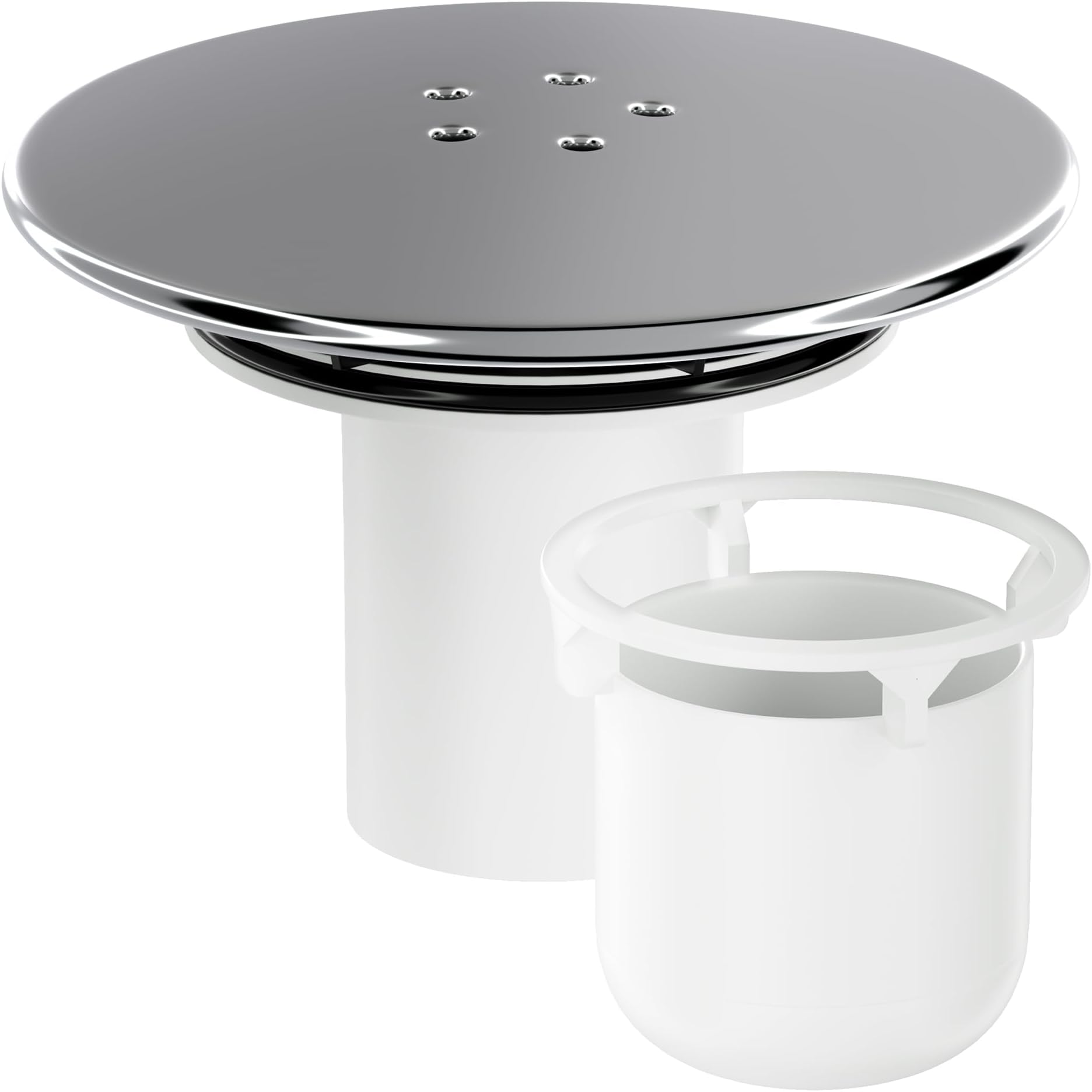 Shower Drain Cover Replacement, Chrome Shower Trap Cover, Removable Top Fitting Cap Parts, 90mm/115mm Shower Plughole Cover, Fast Flow Shower Tray Waste (White)