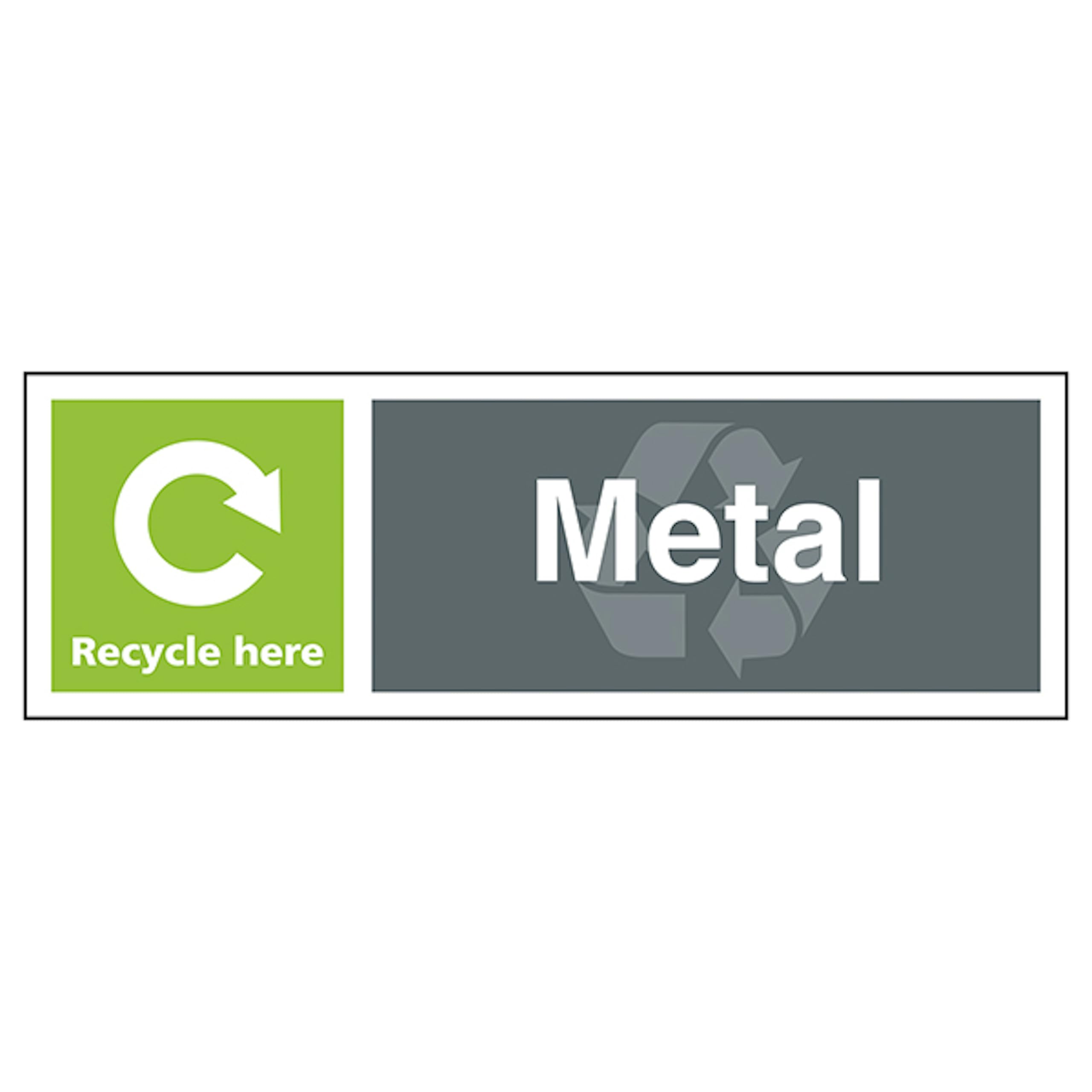 V Safety Metal Recycle Here - Landscape 300 x 100 mm - 1mm Rigid Plastic Safety Sign