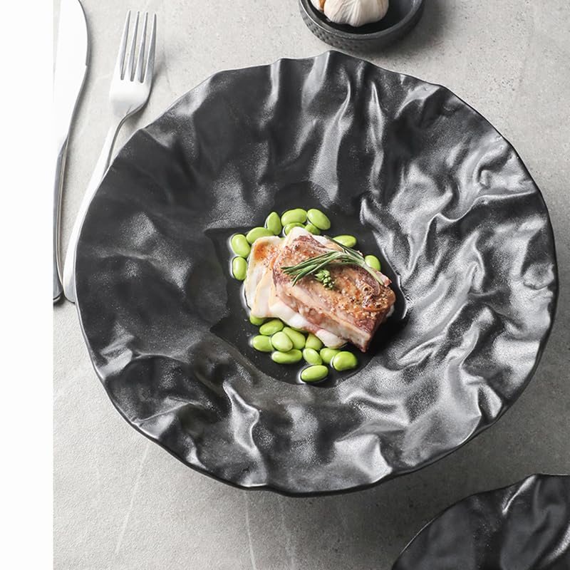 Platos de cerámica,platos de postre,Platos Platos de cena creativos Hogar Comida occidental Plato de cena Creatividad Shiwen Vajilla de cerámica Hogar(Black,11 Inches)