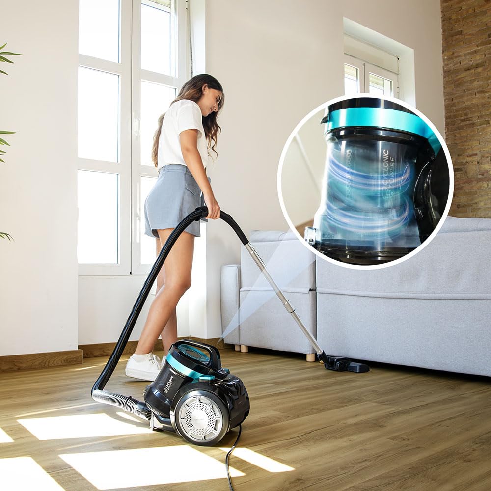 Cecotec Aspirapolvere a Traino senza Sacco Conga Rocksta Cyclonic Plus. 800W, Serbatoio Grande Capacità 2L, Filtro HEPA, Include Tubo Telescopico Metallo Regolabile e Accessori per Mobili e Angoli