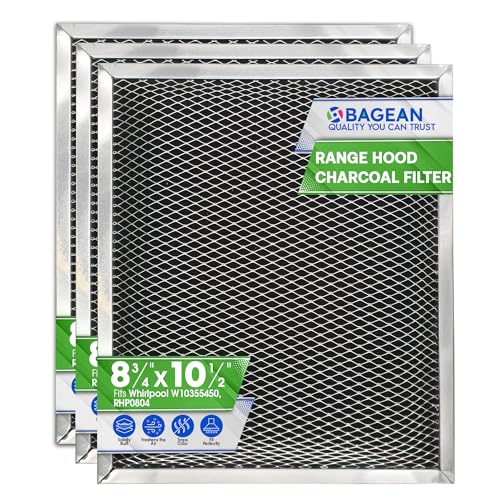 Range Hood Filter Replacement for 8.78” x 10.48” W10355450 Charcoal Whirlpool vent hood filter - Carbon Filter for Exhaust Fan - Filters Kitchen Odors for Ductless Vent Hoods (3 Pack)