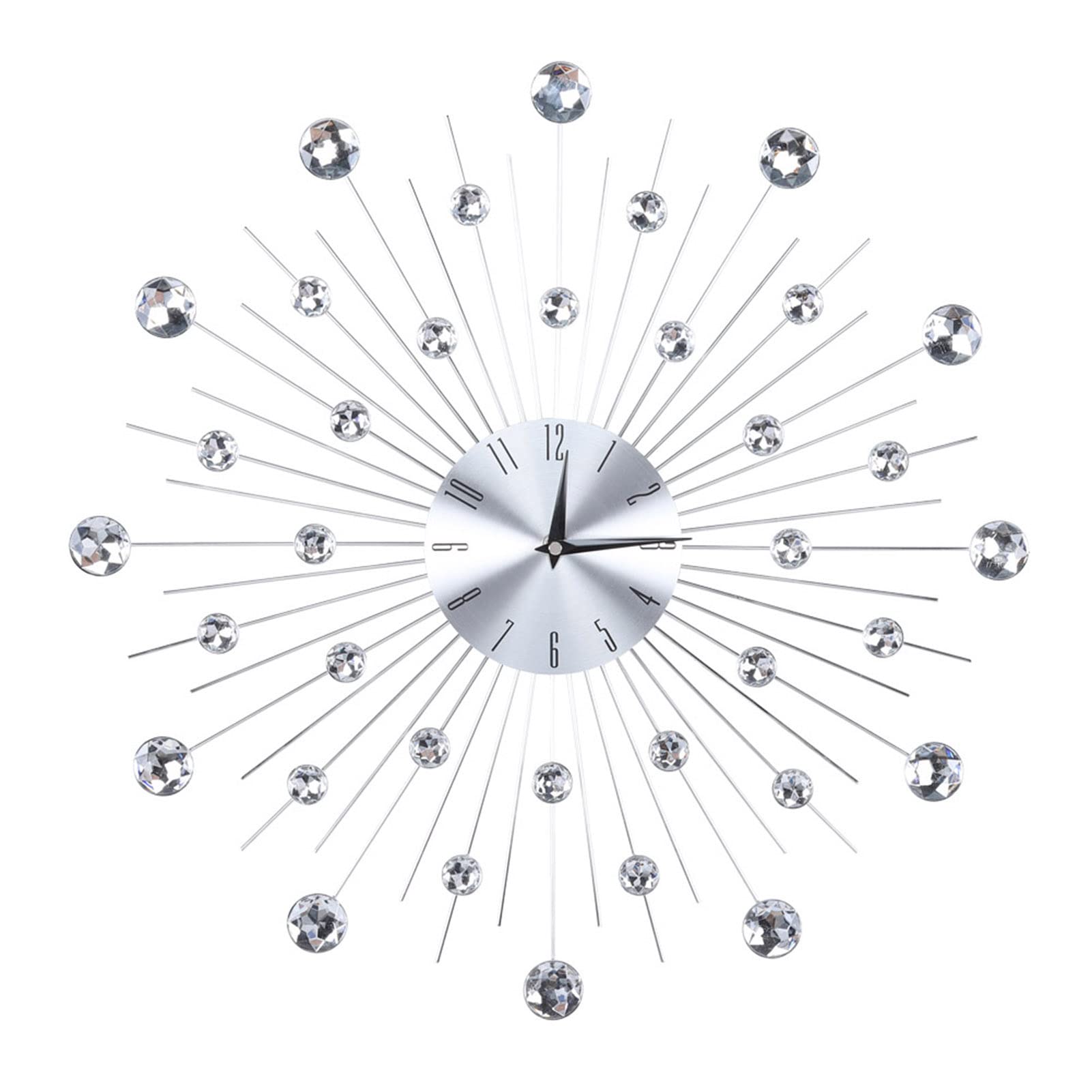 Reloj de Pared de Cristals, Reloj de Pared Brillante, Reloj Decorativo de Pared de Metal con Tachuelas de Diamante, Reloj de Decoración de Pared para Sala de Estar Dormitorio Oficina(Plata)