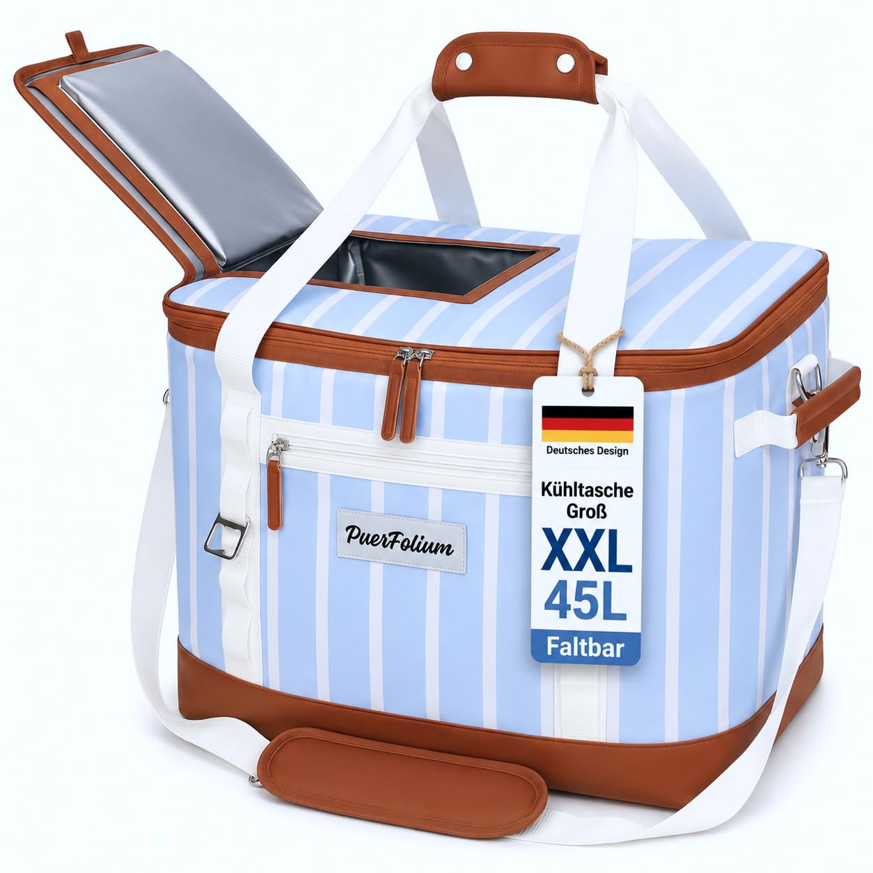 Borsa frigo grande, 45 l, XXL, borsa frigo per picnic, shopping, spiaggia, auto, campeggio, outdoor, viaggi, borsa termica passiva, borsa termica con patta superiore, pieghevole, stile
