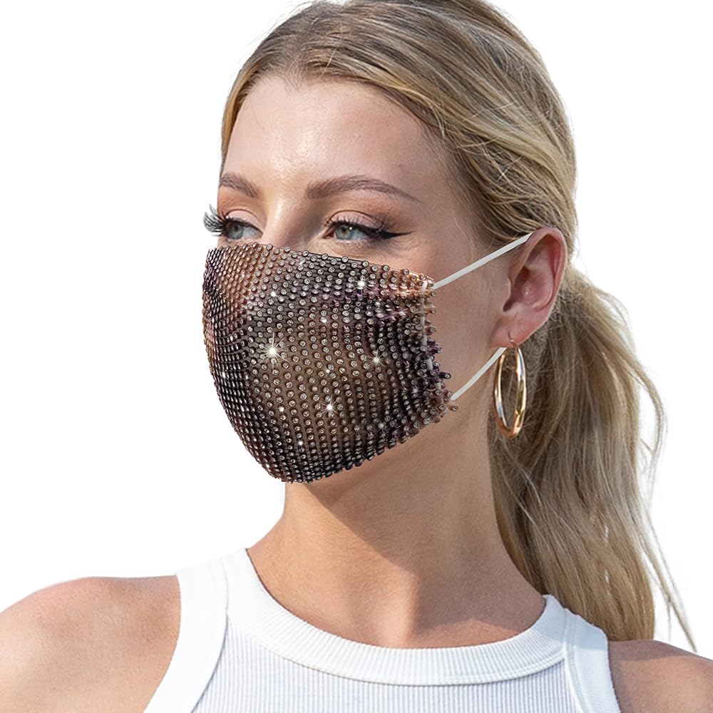 Auriviz Womens Halloween Costume 2026 Decor Cute Clothing Party for Adult Women Mask Woman Christmas Face Cover Mesh Crystal Party Sequin Face Mask Sparkly Bling Glitter Face Mask Mouth Shield Color3