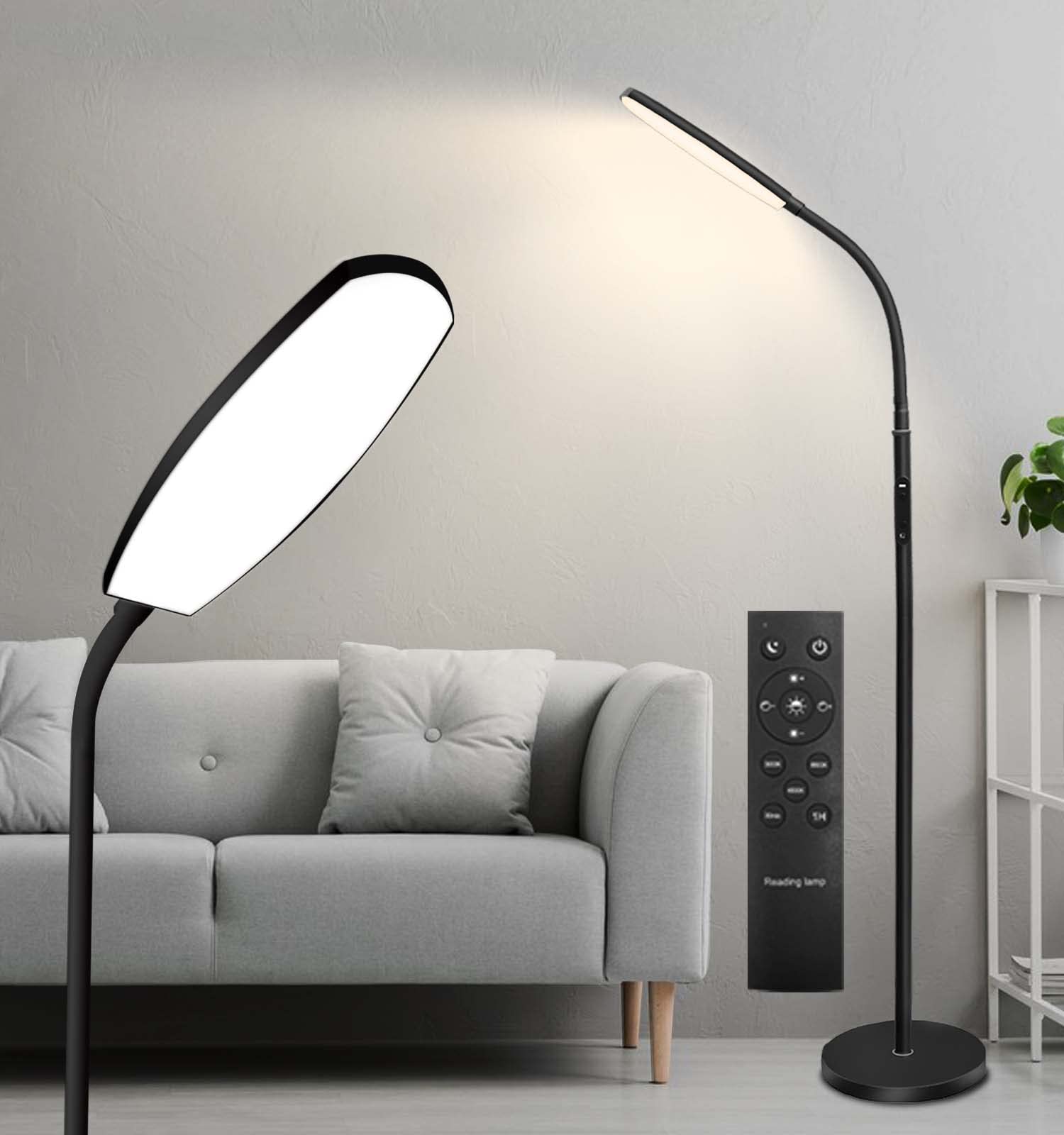 LED Floor Lamp, Bright Reading Lamp with 1H Timer, 2700K-6500K Brightness Adjustable Gooseneck Standing Lamp with Remote and Touch Control for Living Room Study Living Room Dining Room Studio